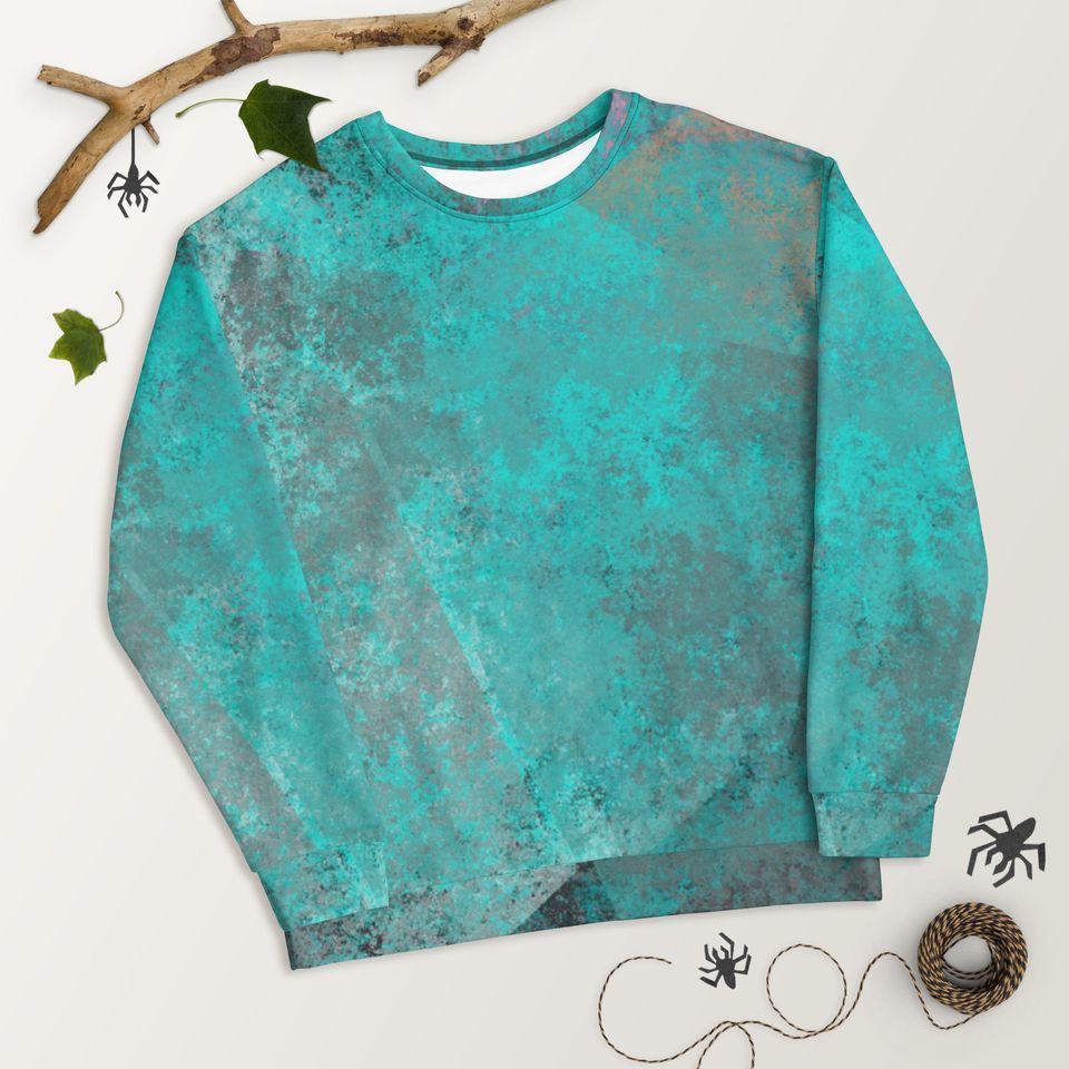 Turquoise Sweatshirt, Abstract 3D Sweater