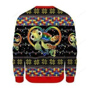 Turtle Autism Be You The World Will Aujust Ugly Christmas Sweater Adult 3D Funny Matching for family