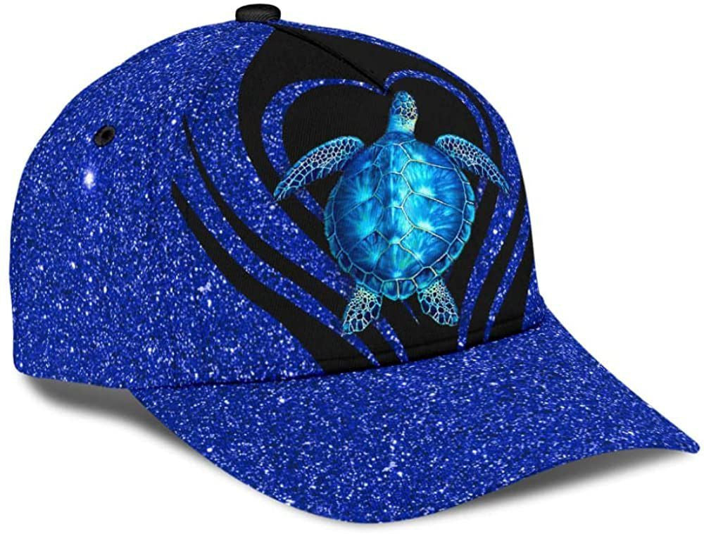 Turtle Bling Bling Style Sparkling Glitter Blue 3D Printed Unisex Hat Classic Caps Baseball Caps Trucker Hats Custom Hats Gifts For Men & Women