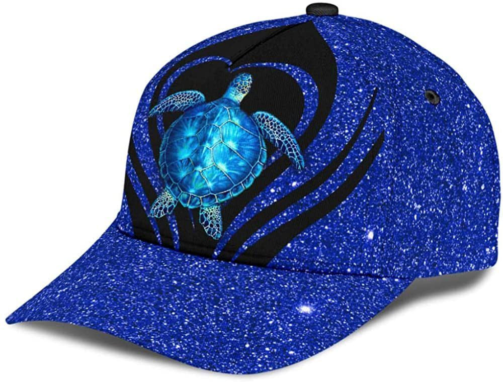 Turtle Bling Bling Style Sparkling Glitter Blue 3D Printed Unisex Hat Classic Caps Baseball Caps Trucker Hats Custom Hats Gifts For Men & Women