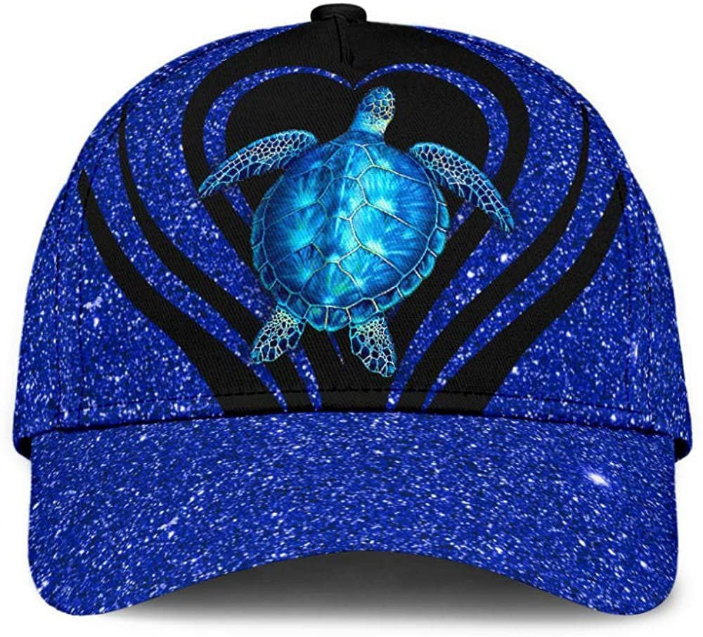 Turtle Bling Bling Style Sparkling Glitter Blue 3D Printed Unisex Hat Classic Caps Baseball Caps Trucker Hats Custom Hats Gifts For Men & Women