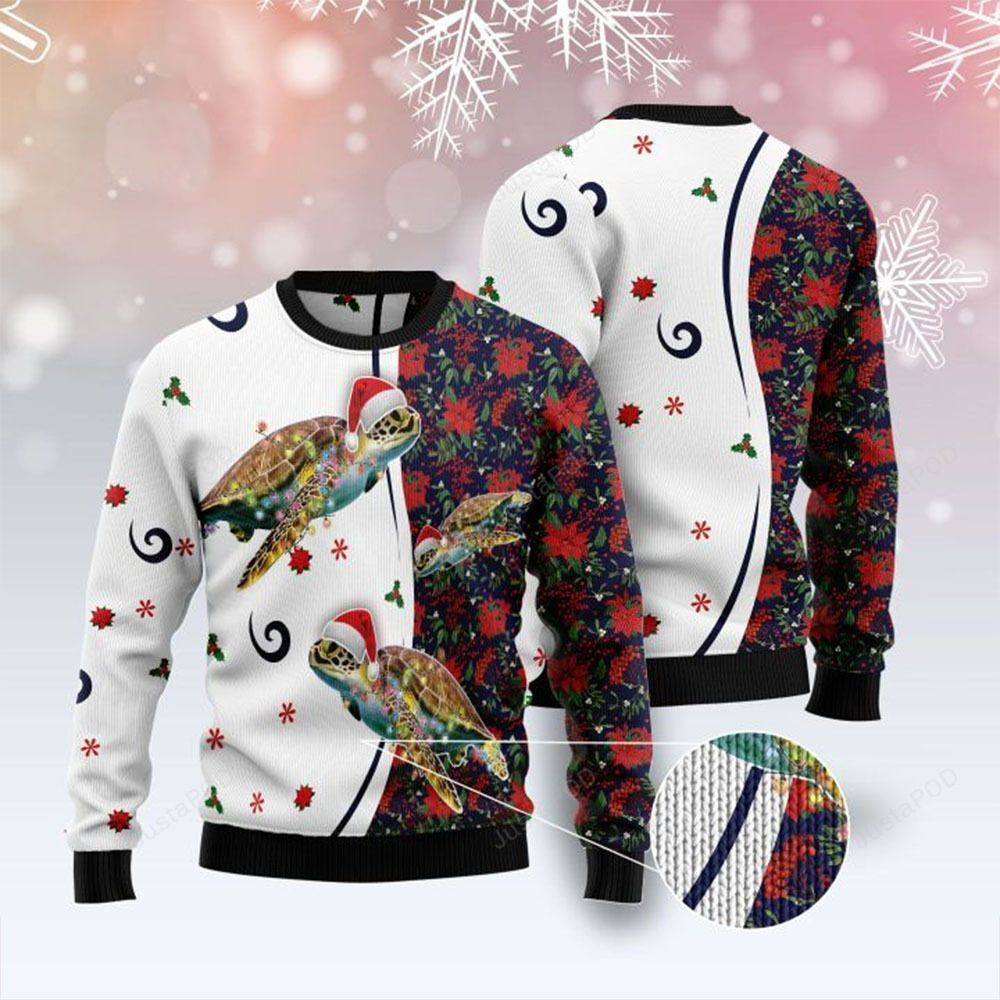 Turtle Christmas Light Ugly Christmas Sweater Adult 3D Funny Matching for family
