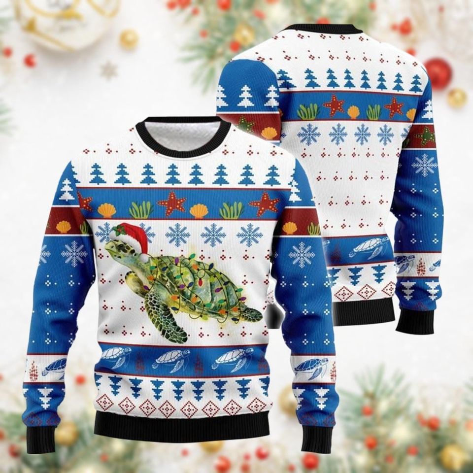 Turtle Christmas Ugly Sweater, Turtle Lights Xmas Ugly Sweatshirt