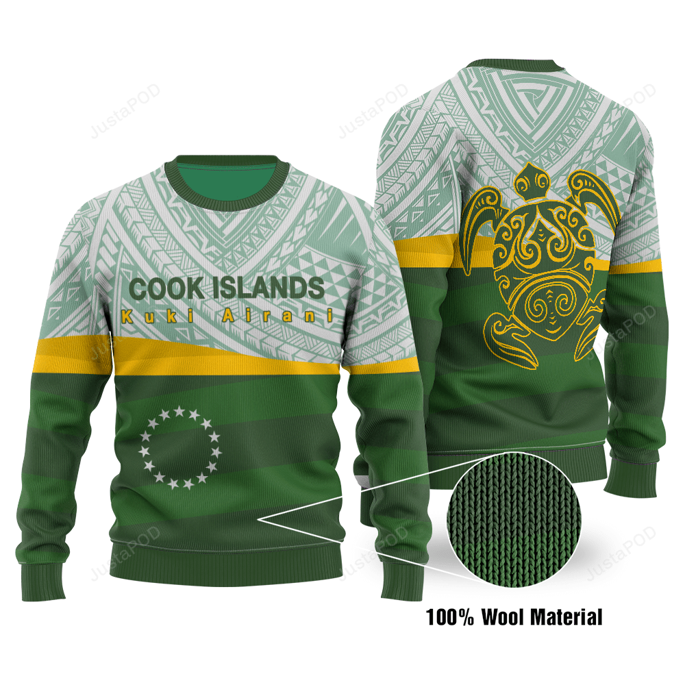 Turtle Cook Islands Flag Ugly Christmas Sweater Adult 3D Funny Matching for family