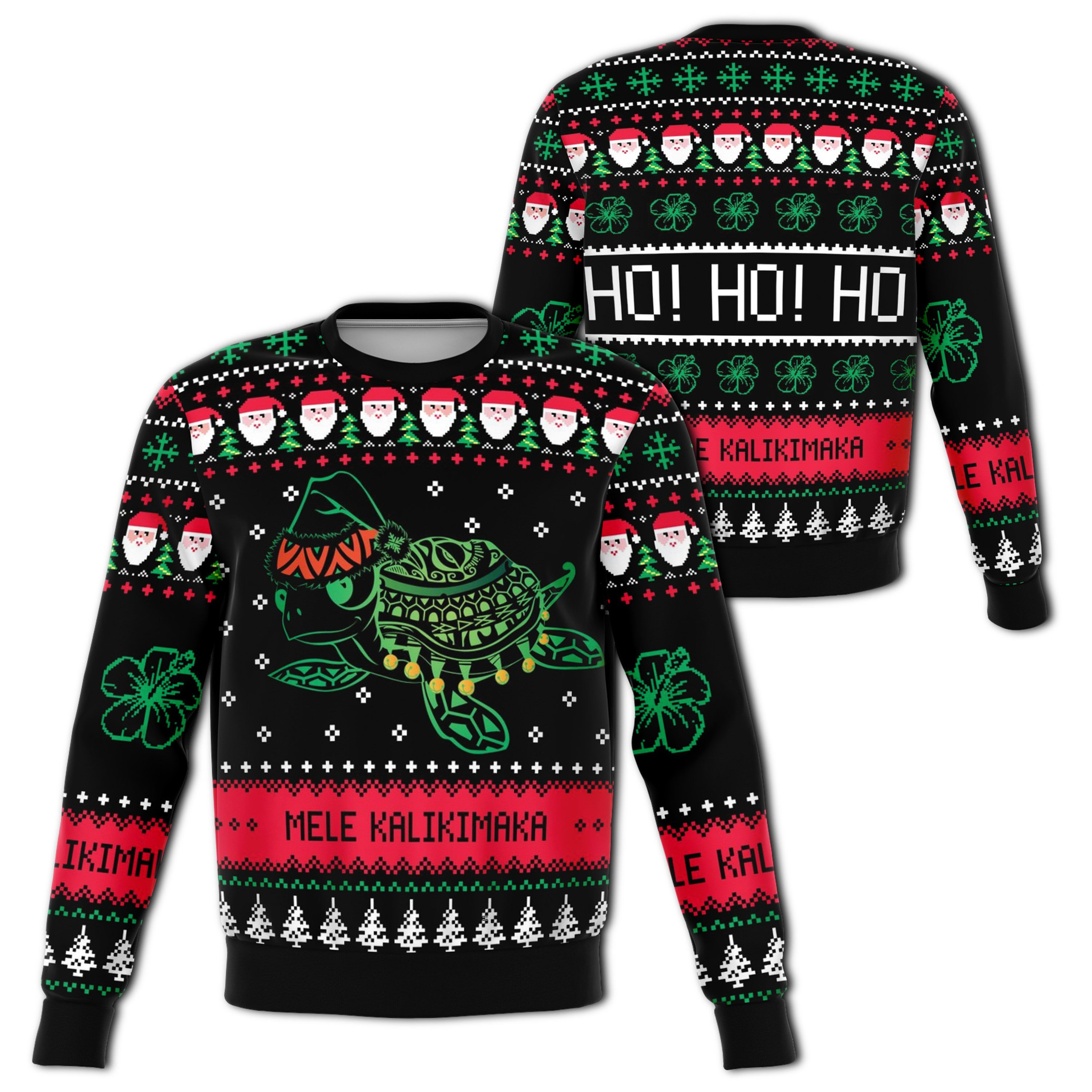 Turtle Santa Hat Ugly Christmas Sweater Adult 3D Funny Matching for family
