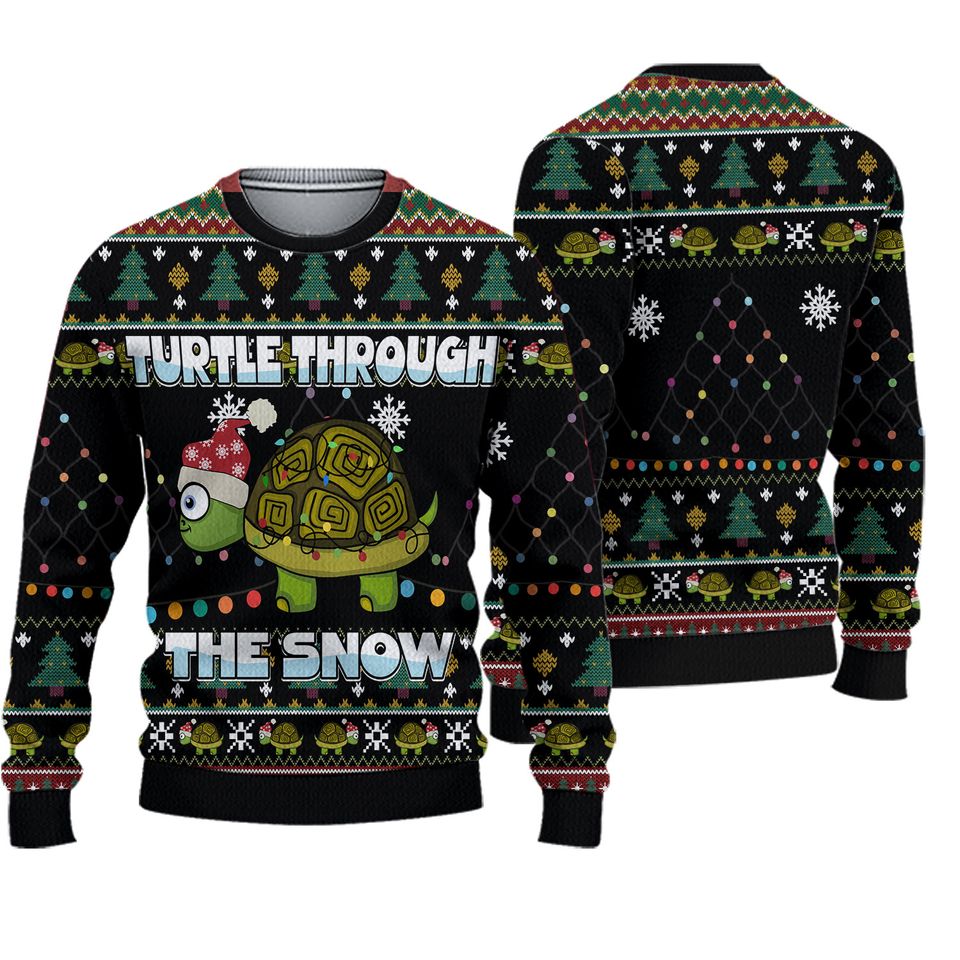 Turtle Through Snow Ugly Knitted Christmas 3D Sweater
