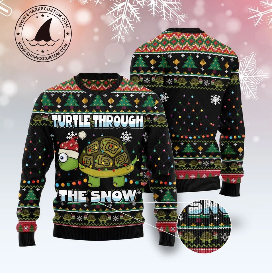 Turtle Through Snow Ugly Knitted Christmas Sweater