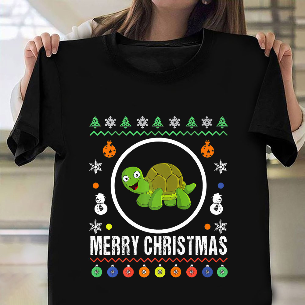 Turtle Ugly Sweater Christmas T-Shirt Merry Christmas Cute Graphic Tees Mens Xmas Gifts - Image 2