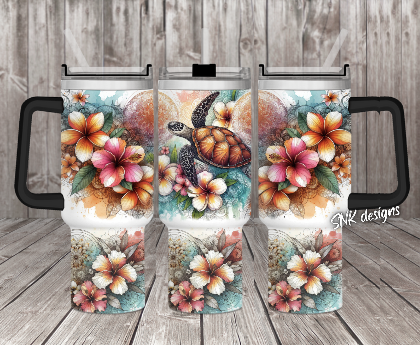 Turtle With Hibiscus Flowers Custom Stanley Cup 40 oz 30 oz Tumbler With HandleTVC2301707