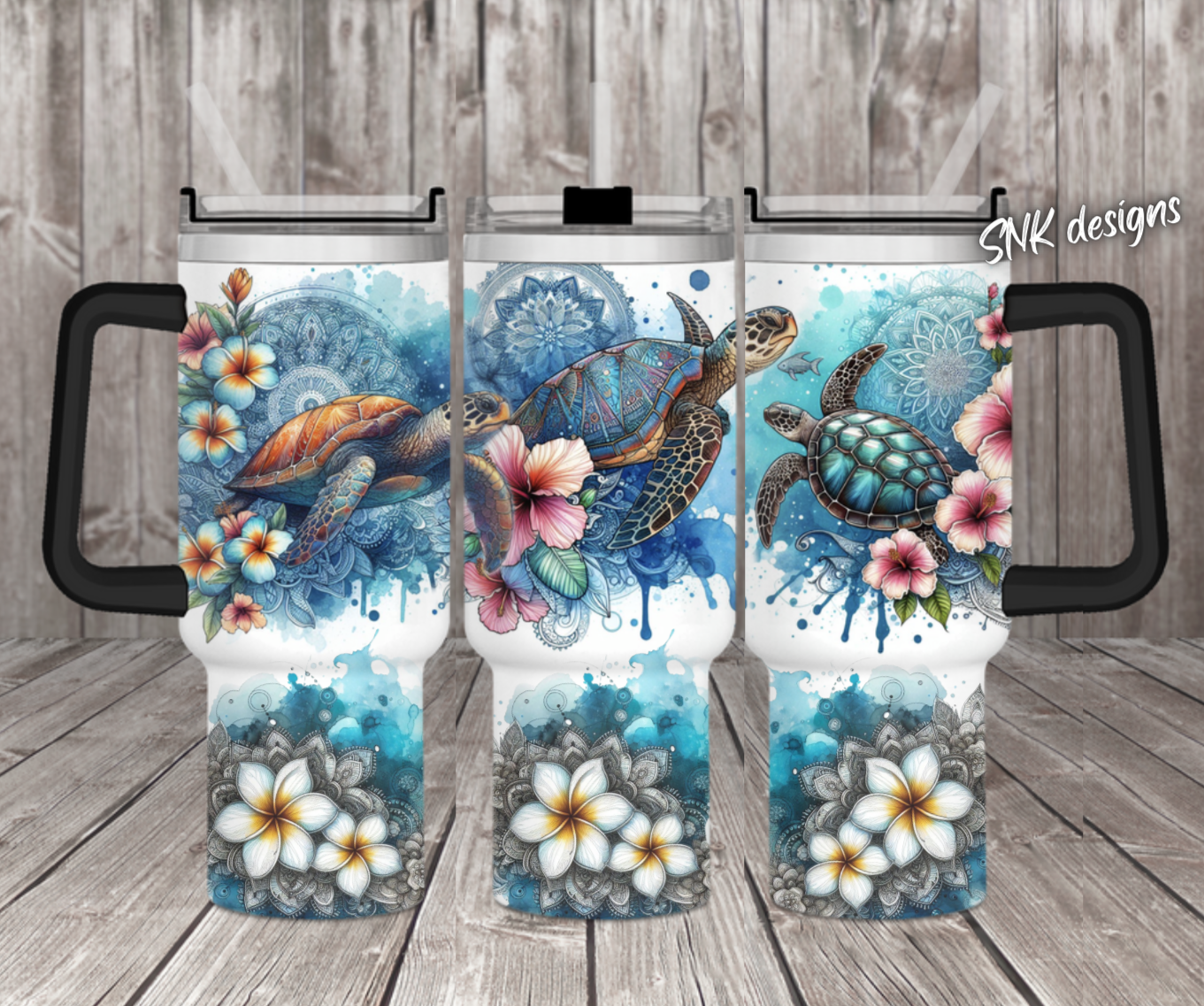 Turtle With Hibiscus Flowers Custom Stanley Cup 40 oz 30 oz Tumbler With HandleTVC2301707