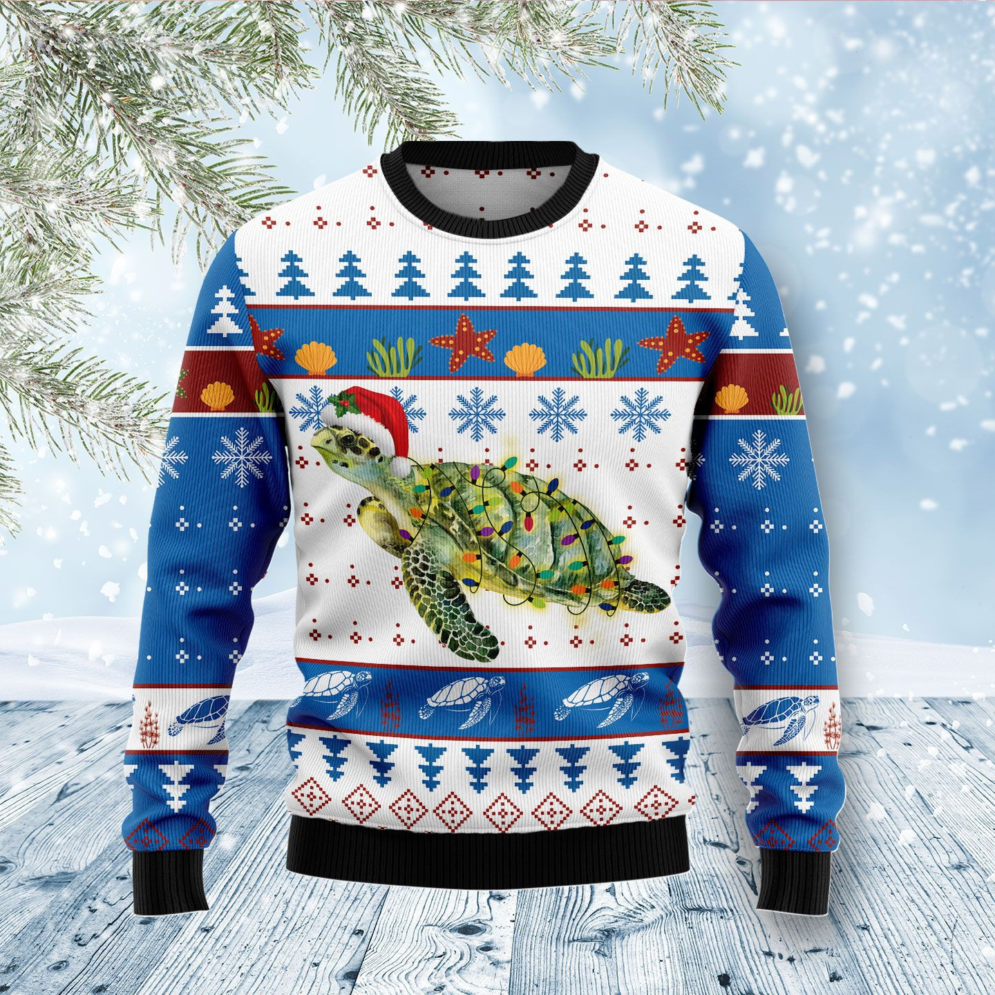 Turtle Xmas Ugly Christmas Sweater Adult 3D Funny Matching for family