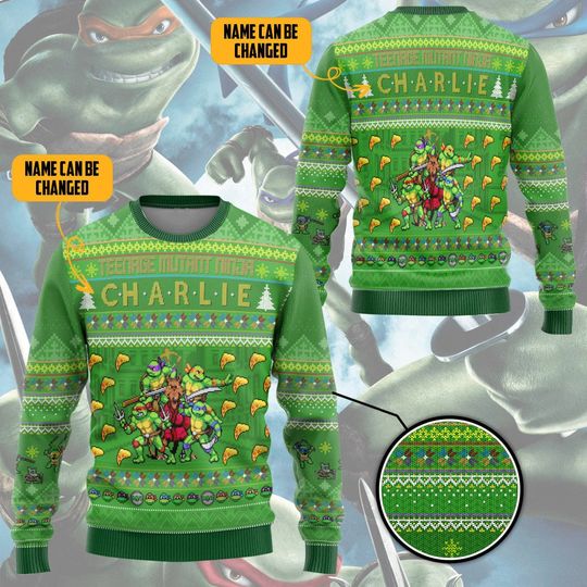 Turtles Ugly Christmas Style Personalized Custom Name Ugly Sweater, Christmas Gift - Image 6