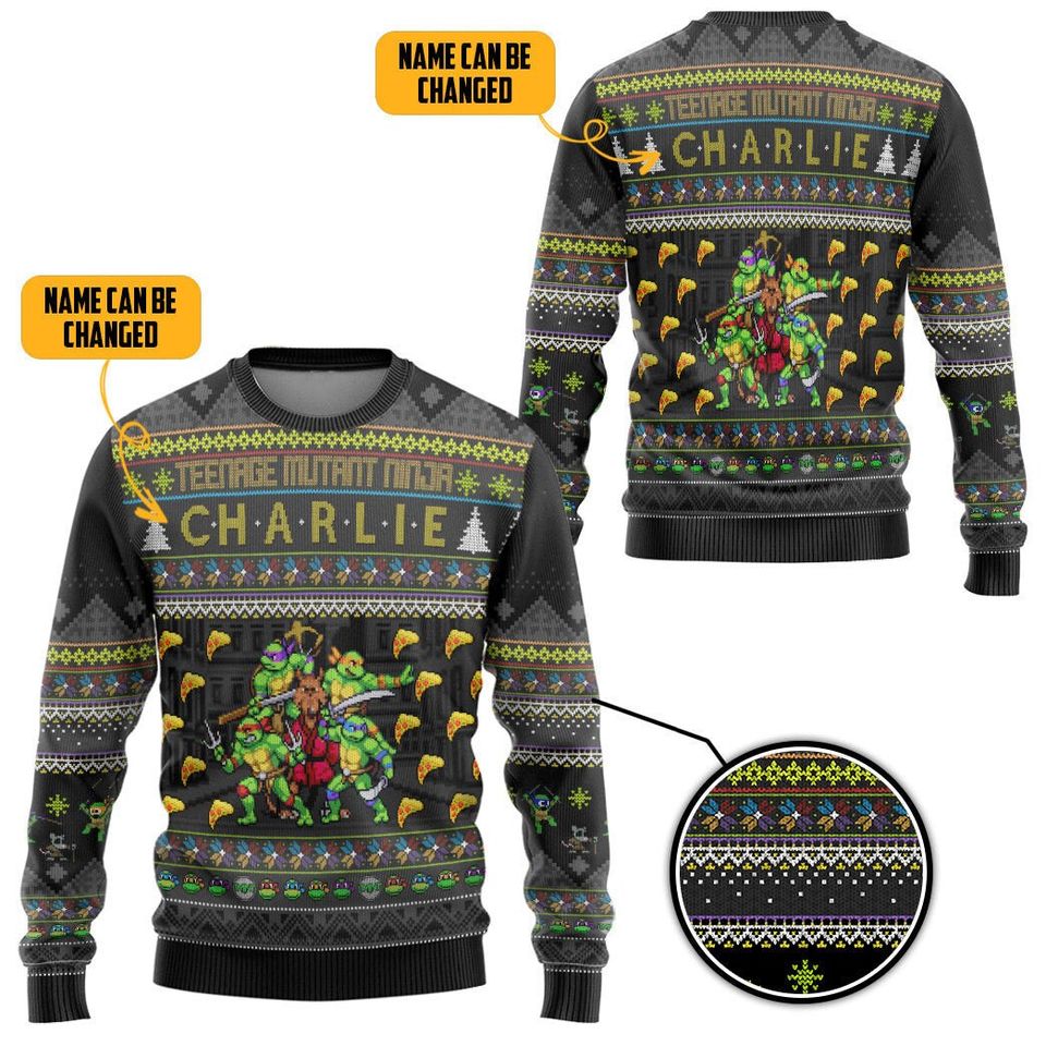 Turtles Ugly Christmas Style Personalized Custom Name Ugly Sweater, Christmas Gift - Image 4