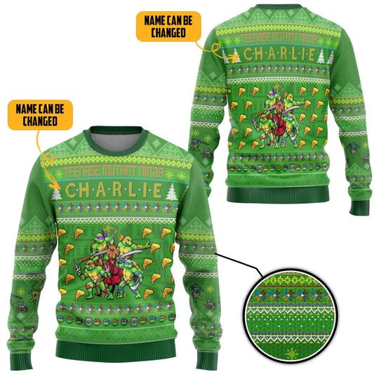 Turtles Ugly Christmas Style Personalized Custom Name Ugly Sweater, Christmas Gift - Image 7