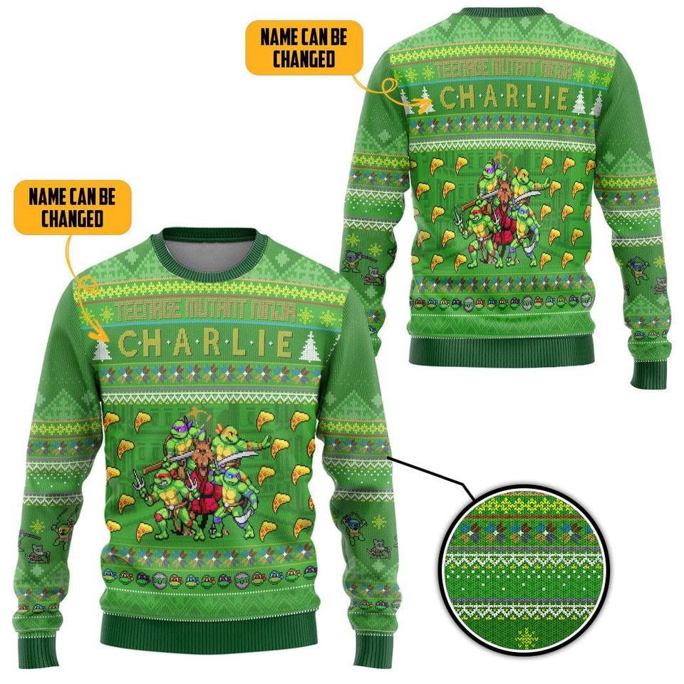 Turtles Ugly Christmas Style Personalized Custom Name Ugly Sweater, Christmas Gift - Image 2