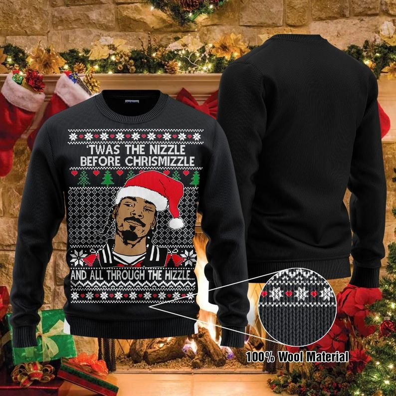 Twas The Nizzle Before Christmizzle Snoop Dogg Ugly Christmas Sweater Adult 3D Funny Matching for family