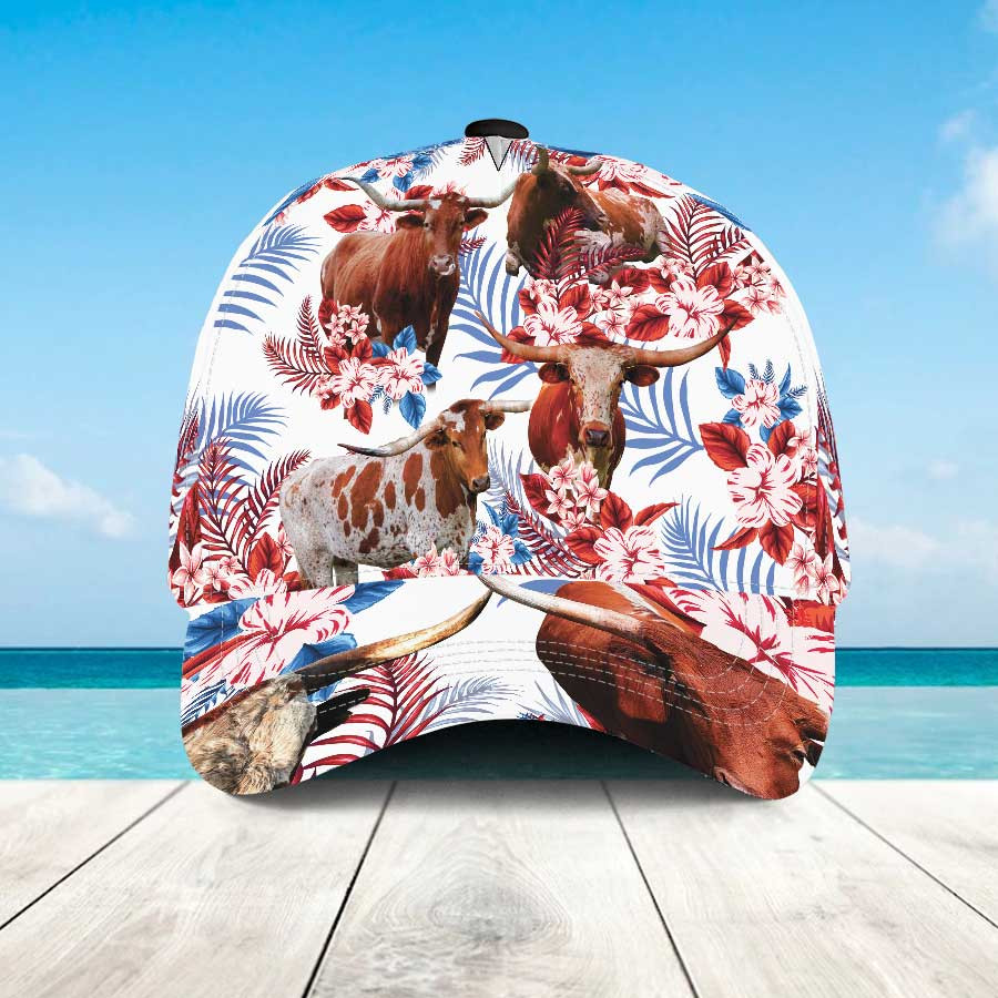 Tx Longhorn Cattle Lovers Hawaiian Cap, Cow Hawaiian Aloha Hat for Men & Women Trucker Hats Custom Hats Gifts For Men & Women