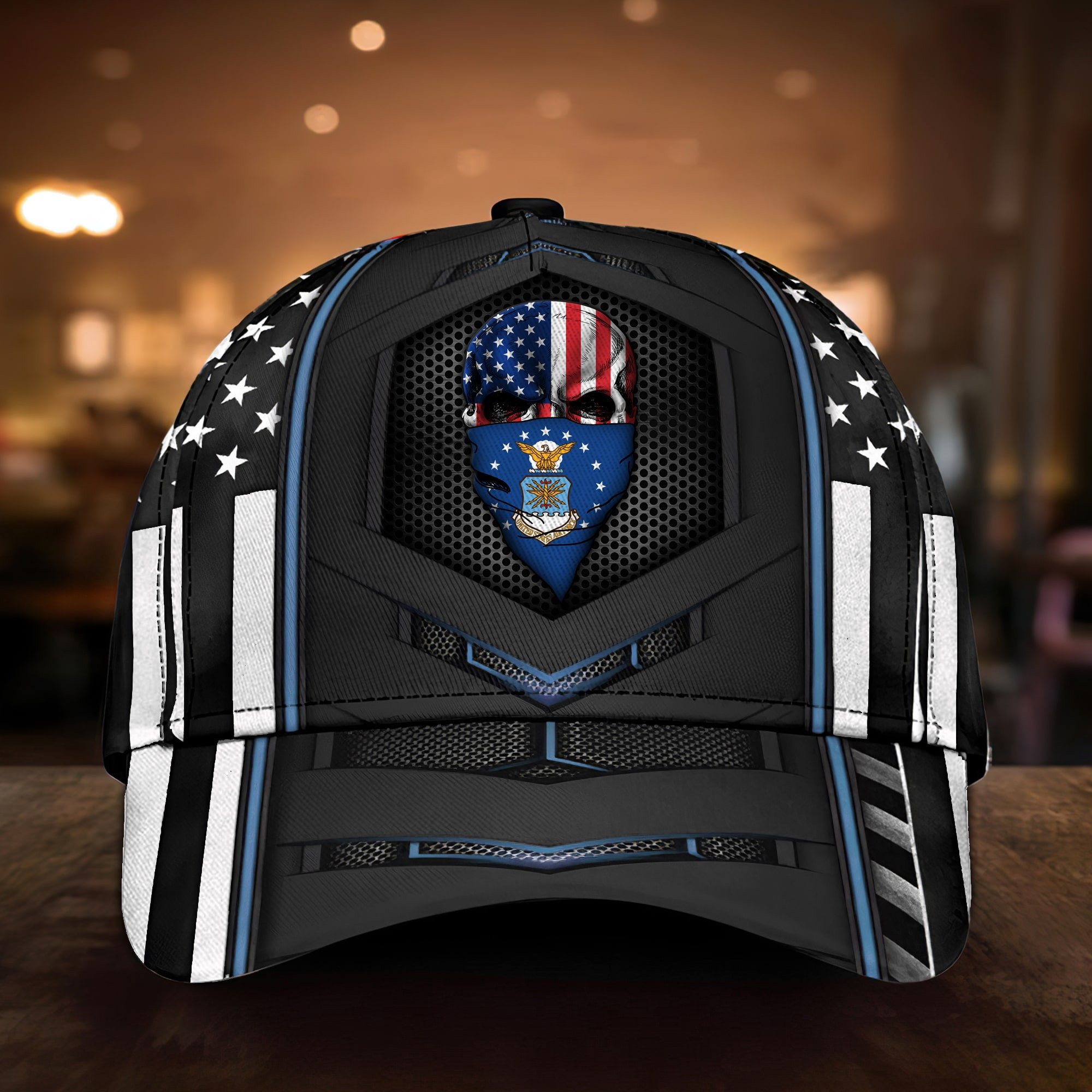 U.S Air Force Veteran 3D Printed Cap Skull USA Flag Cap Trucker Hats Custom Hats Gifts For Men & Women