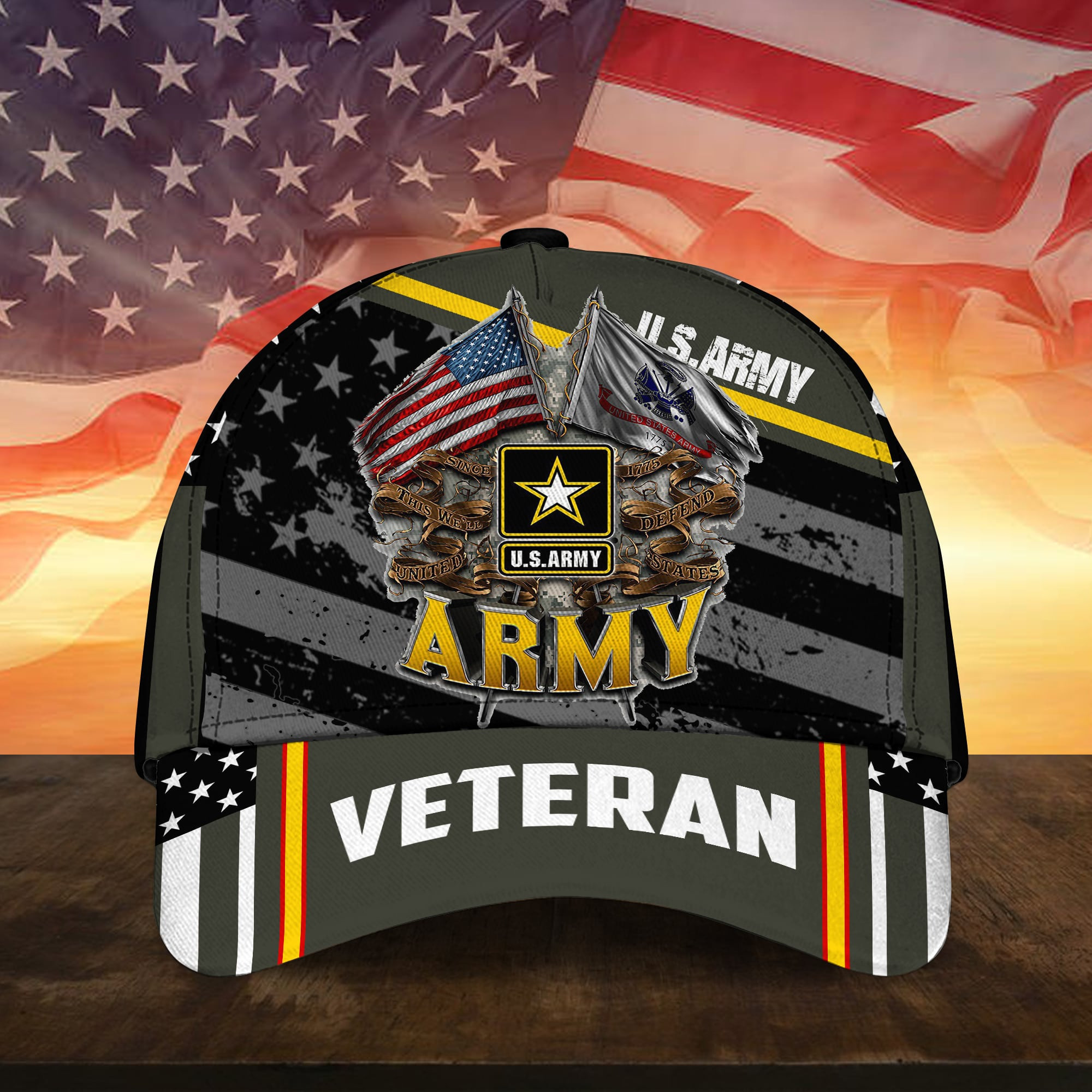 U.S Army Veteran 3D Cap USA Flag Cap Trucker Hats Custom Hats Gifts For Men & Women