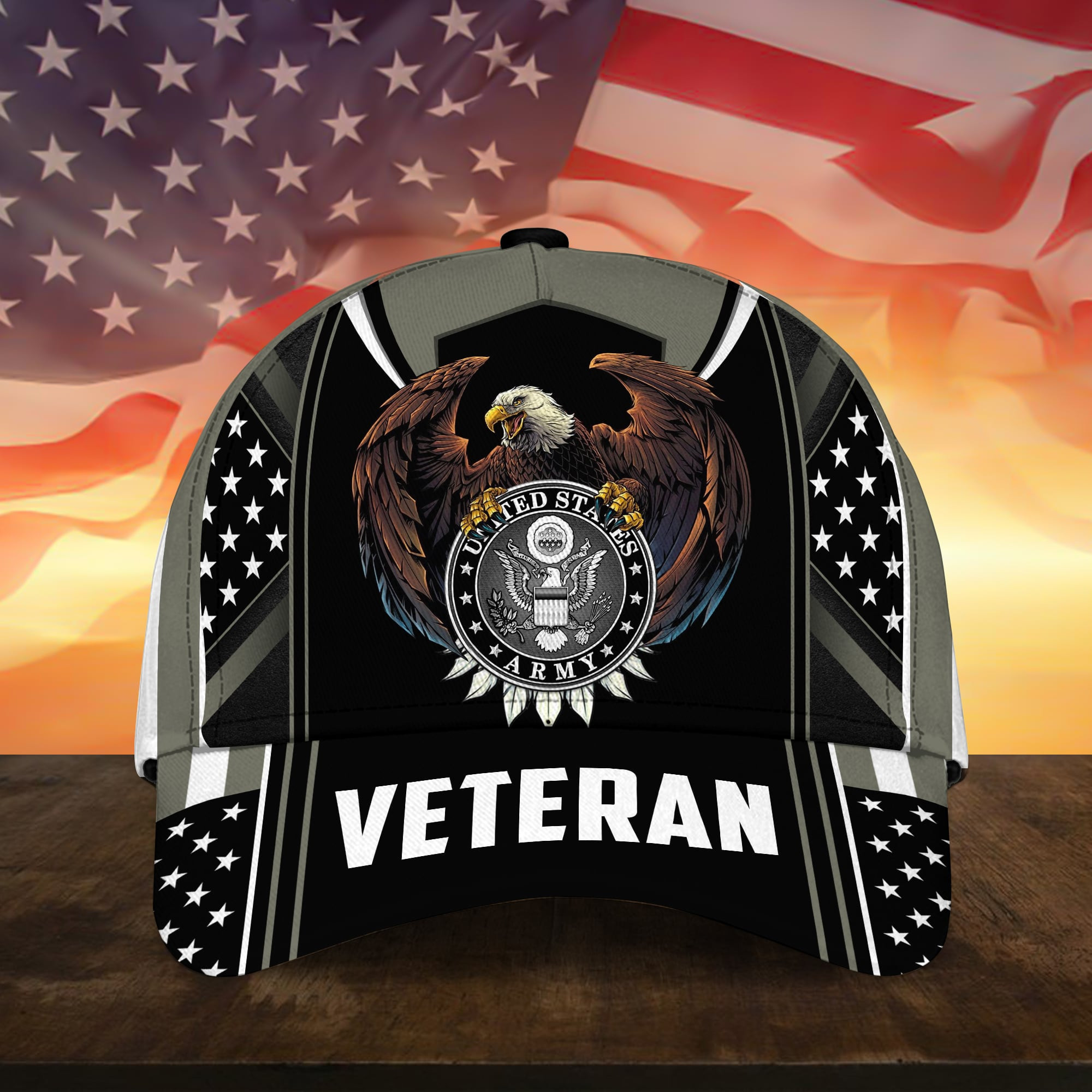 U.S Army Veteran 3D Printed Cap Eagle USA Flag Cap Trucker Hats Custom Hats Gifts For Men & Women