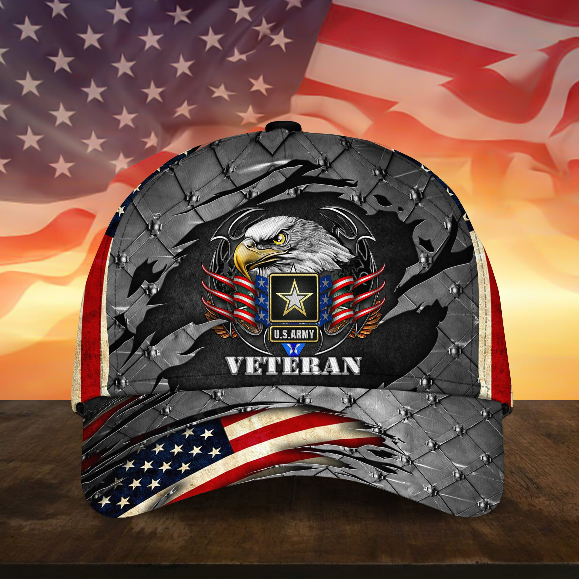 U.S Army Veteran Cap 3D Printed Eagle USA Flag Iron Camo Cap Trucker Hats Custom Hats Gifts For Men & Women