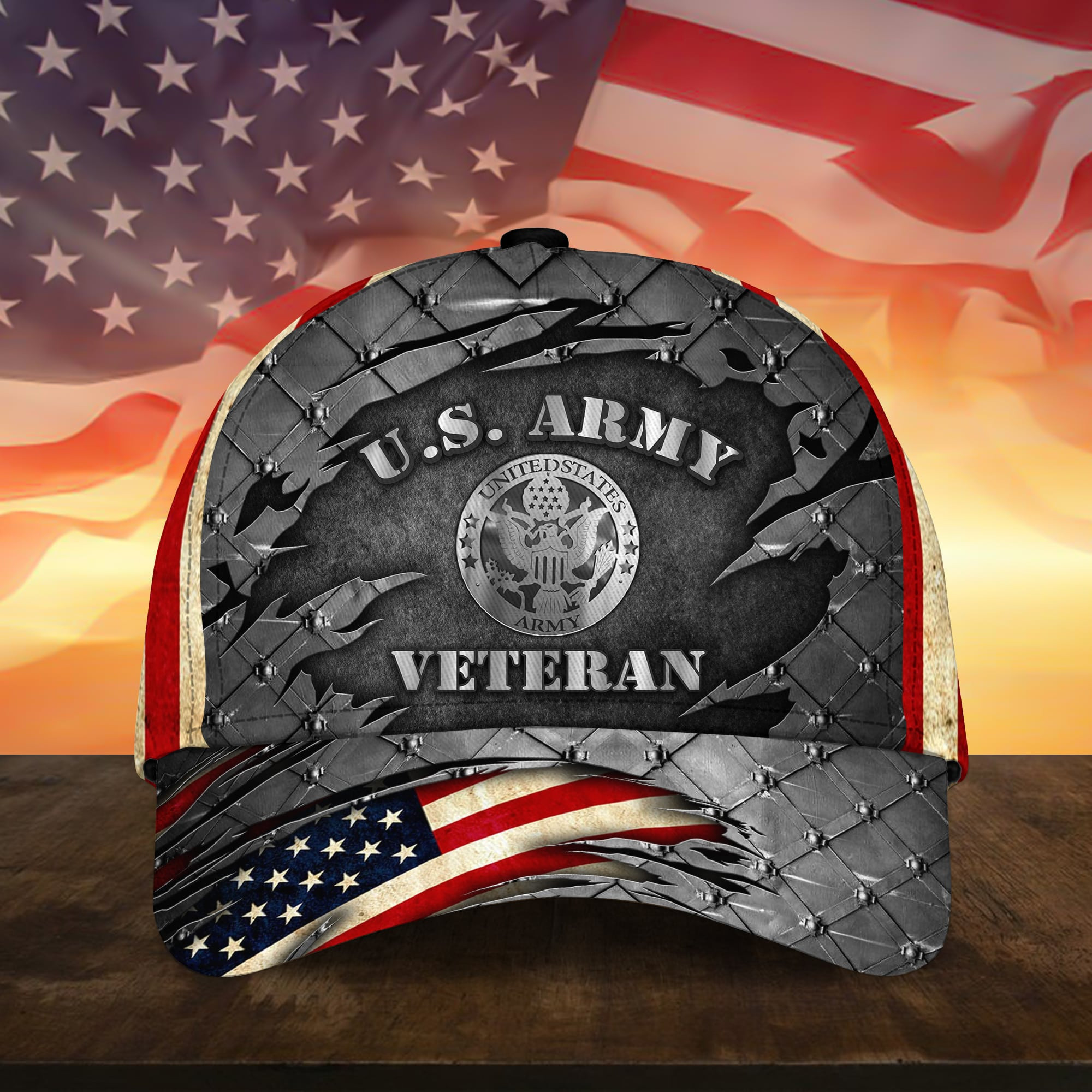 U.S Army Veteran Cap 3D Printed USA Flag Iron Camo Cap Trucker Hats Custom Hats Gifts For Men & Women