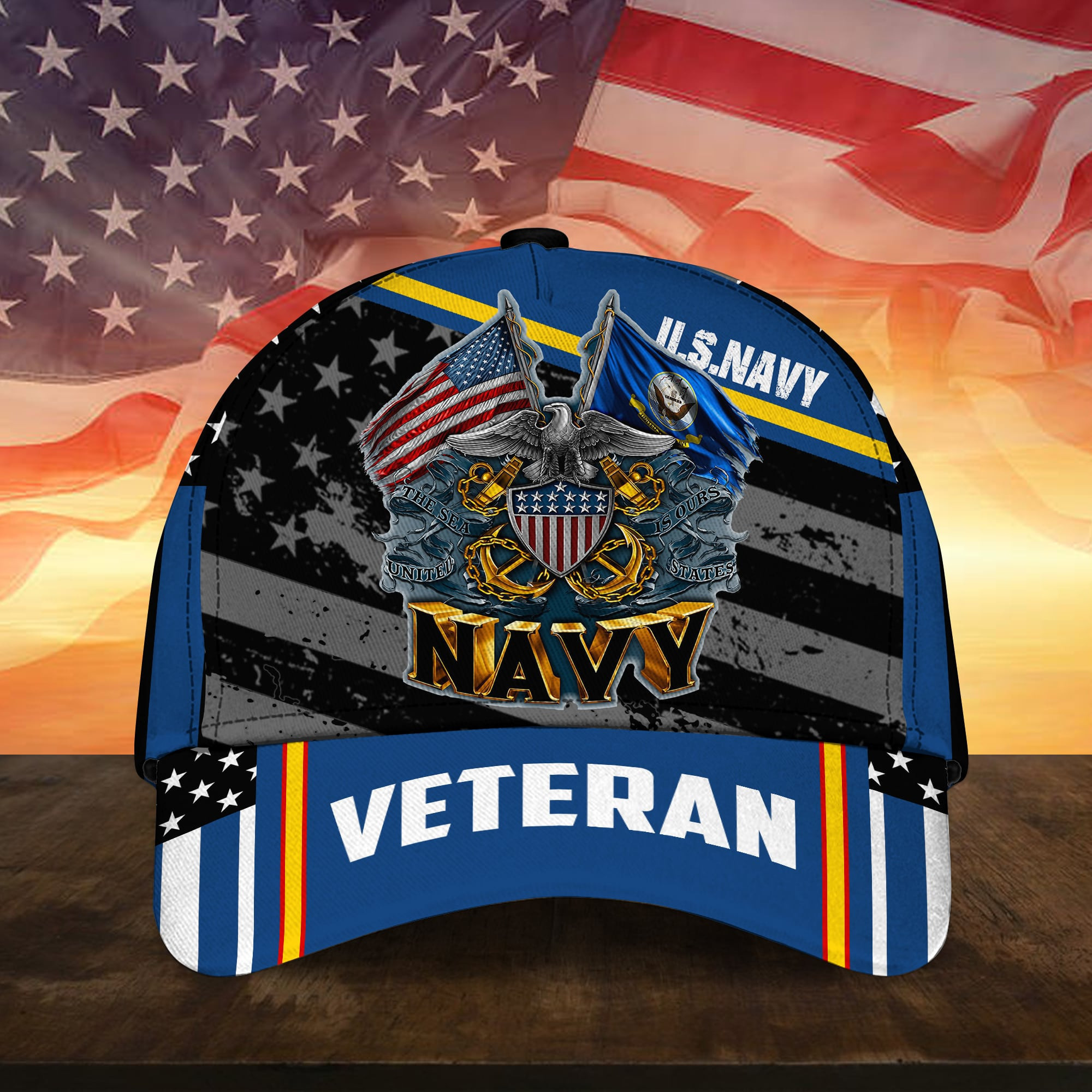 U.S Navy Veteran 3D Cap USA Flag Cap Trucker Hats Custom Hats Gifts For Men & Women