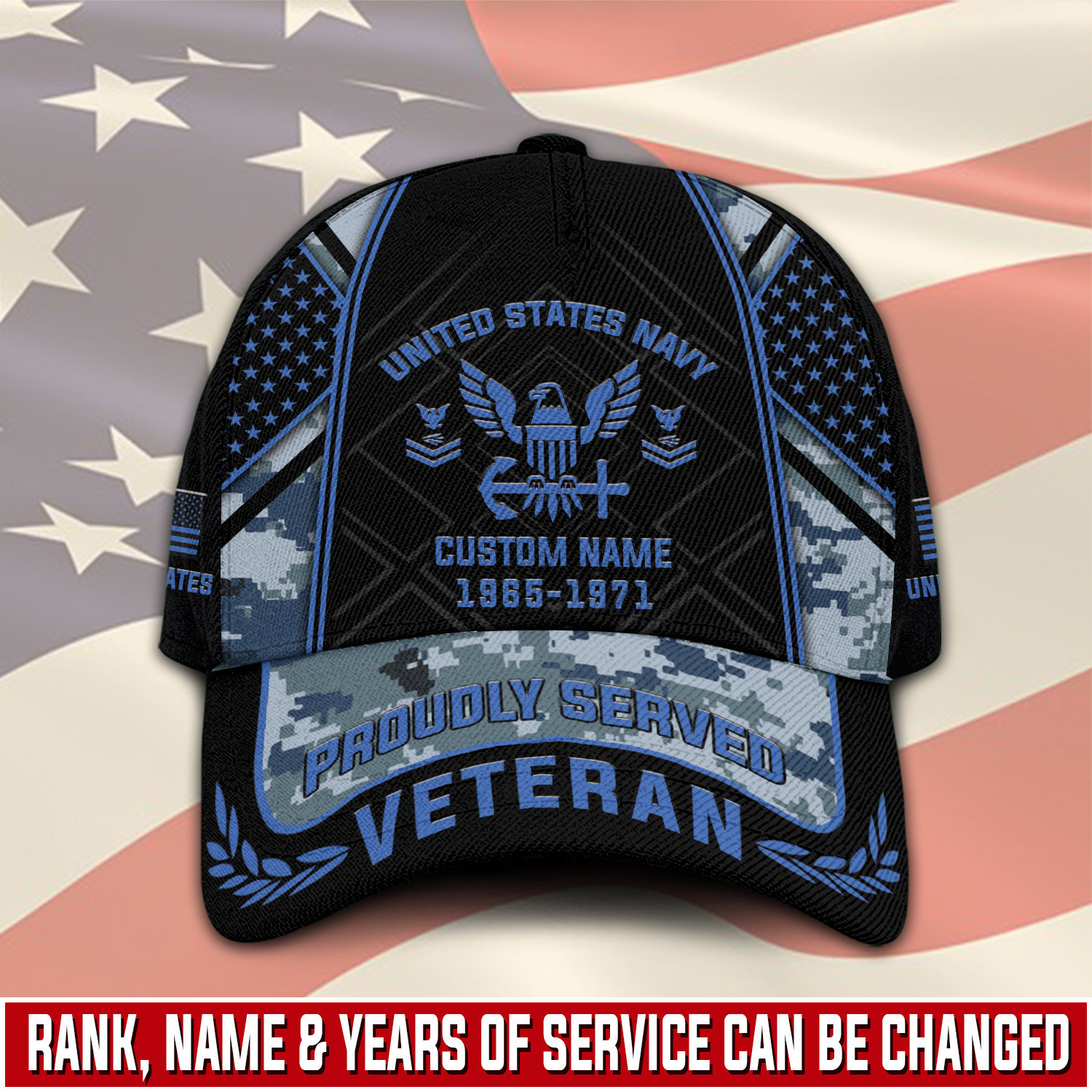 U.S. Navy Classic Cap - Customized with Rank, Name, and Year Trucker Hats Custom Hats Gifts For Men & Women