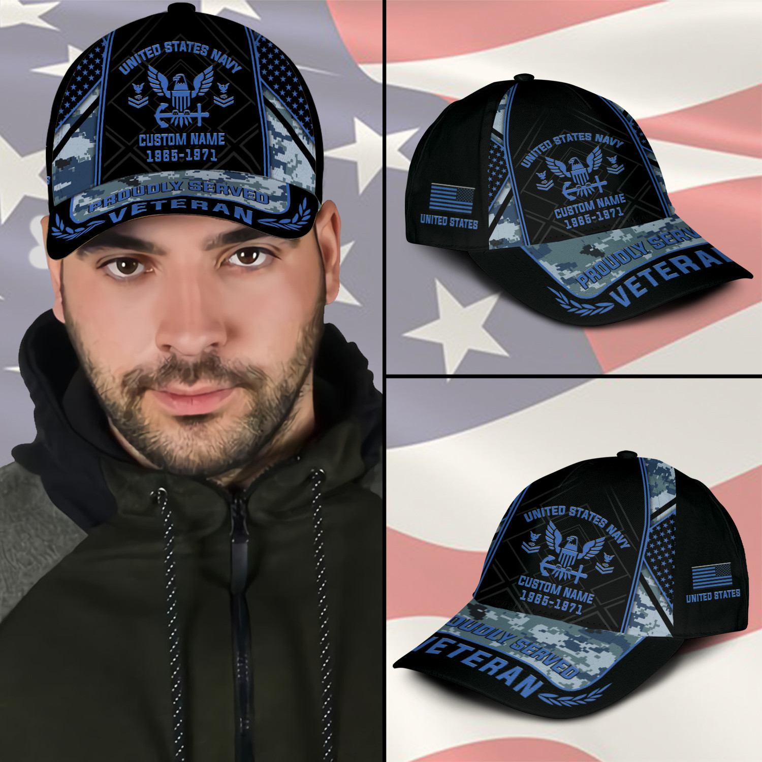 U.S. Navy Classic Cap - Customized with Rank, Name, and Year Trucker Hats Custom Hats Gifts For Men & Women