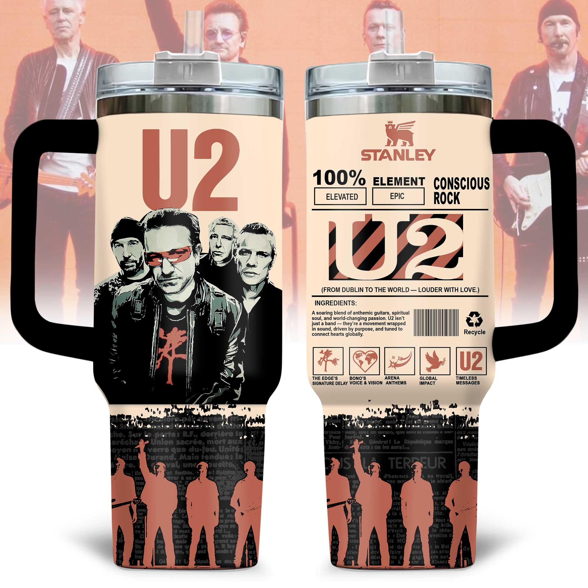 U2 Music Custom Stanley Cup 40 oz 30 oz Tumbler With HandleTVC2301174