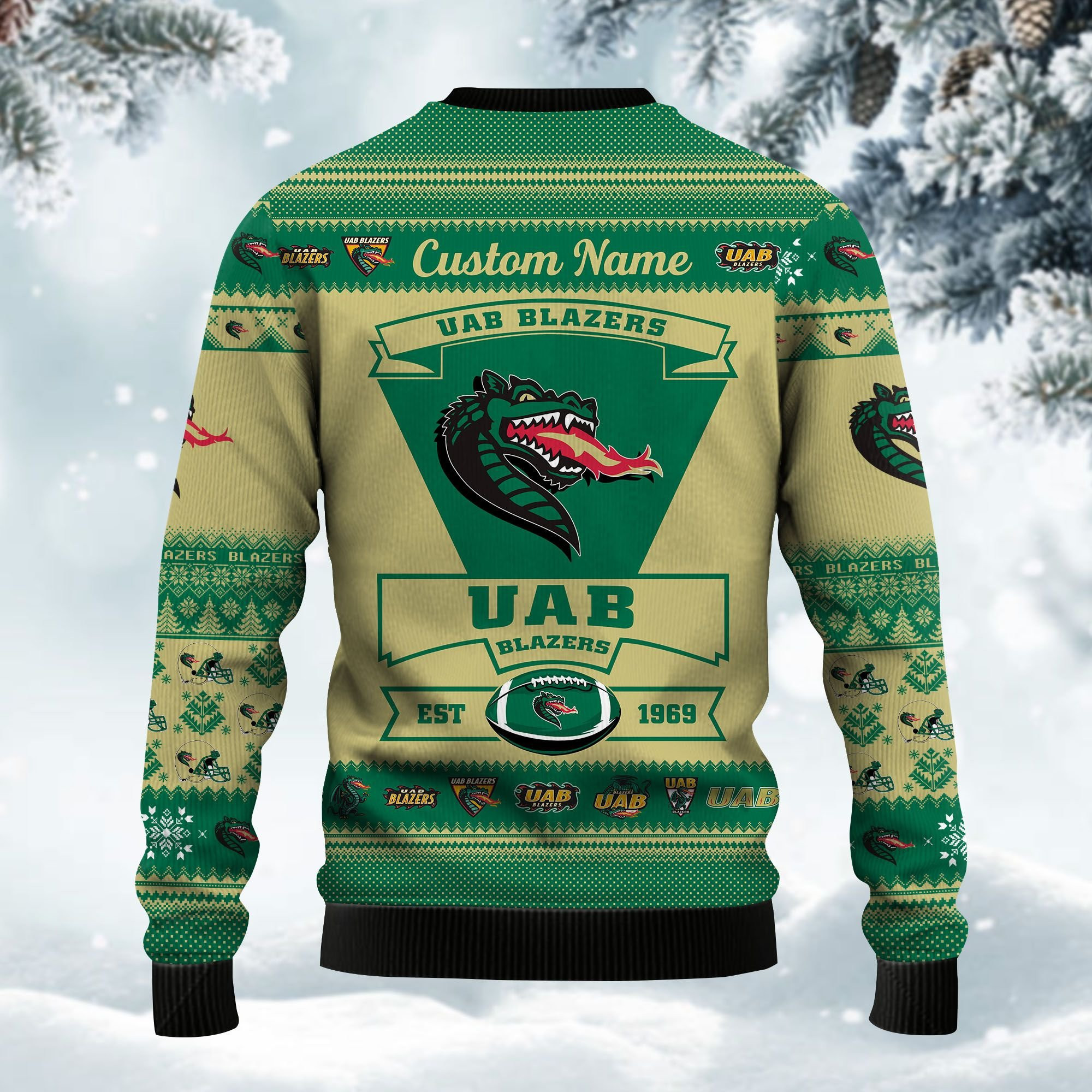 Uab Blazers Football Team Logo Custom Name Personalized Ugly Christmas Sweater Adult 3D Funny Matching for family - Image 3