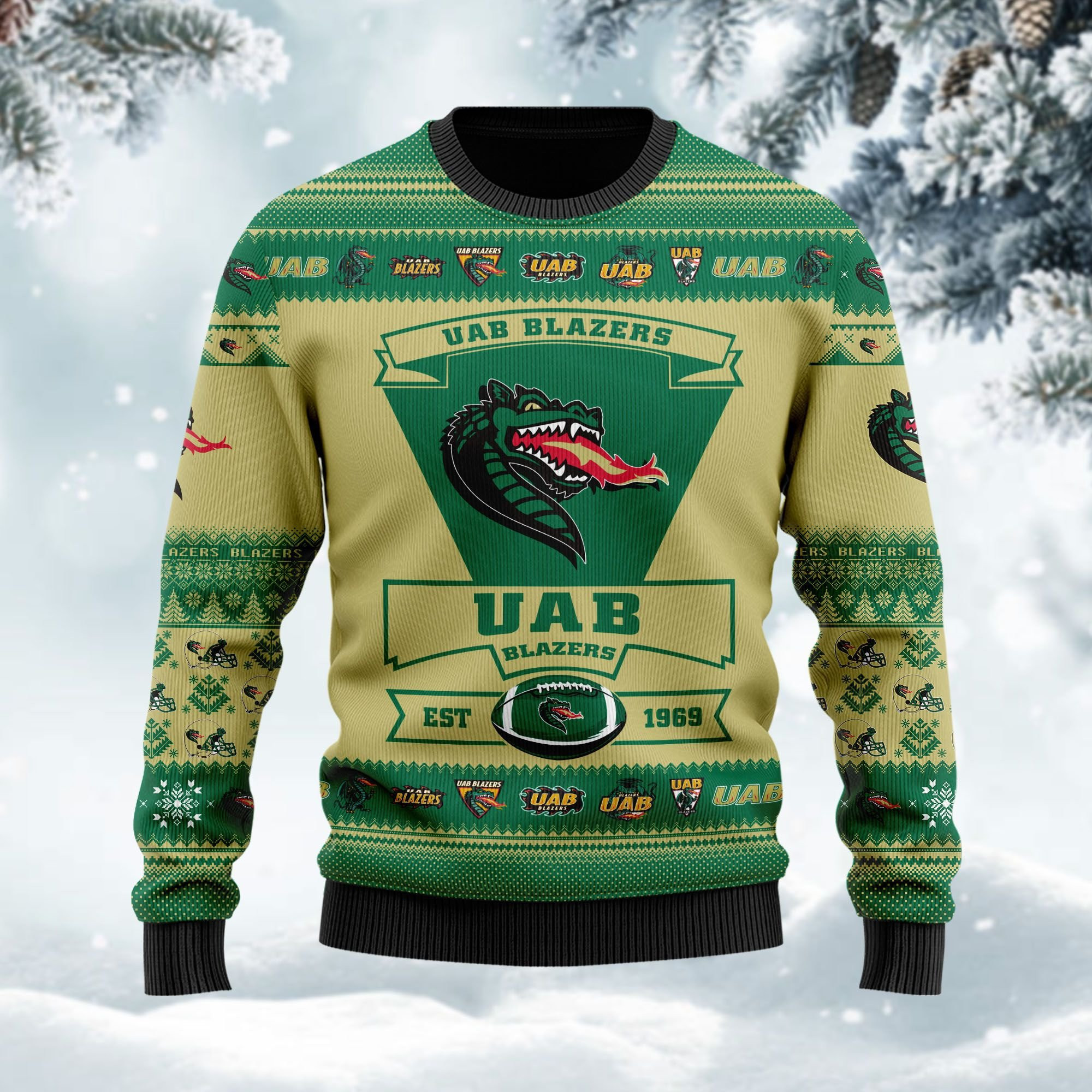 Uab Blazers Football Team Logo Custom Name Personalized Ugly Christmas Sweater Adult 3D Funny Matching for family - Image 2