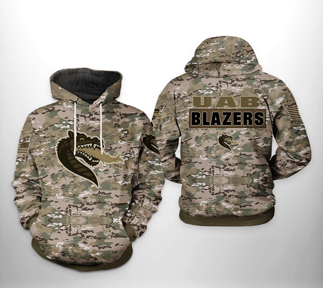 UAB Blazers NCAA Camo Veteran 3D All Over Print Hoodie, Zip Hoodie