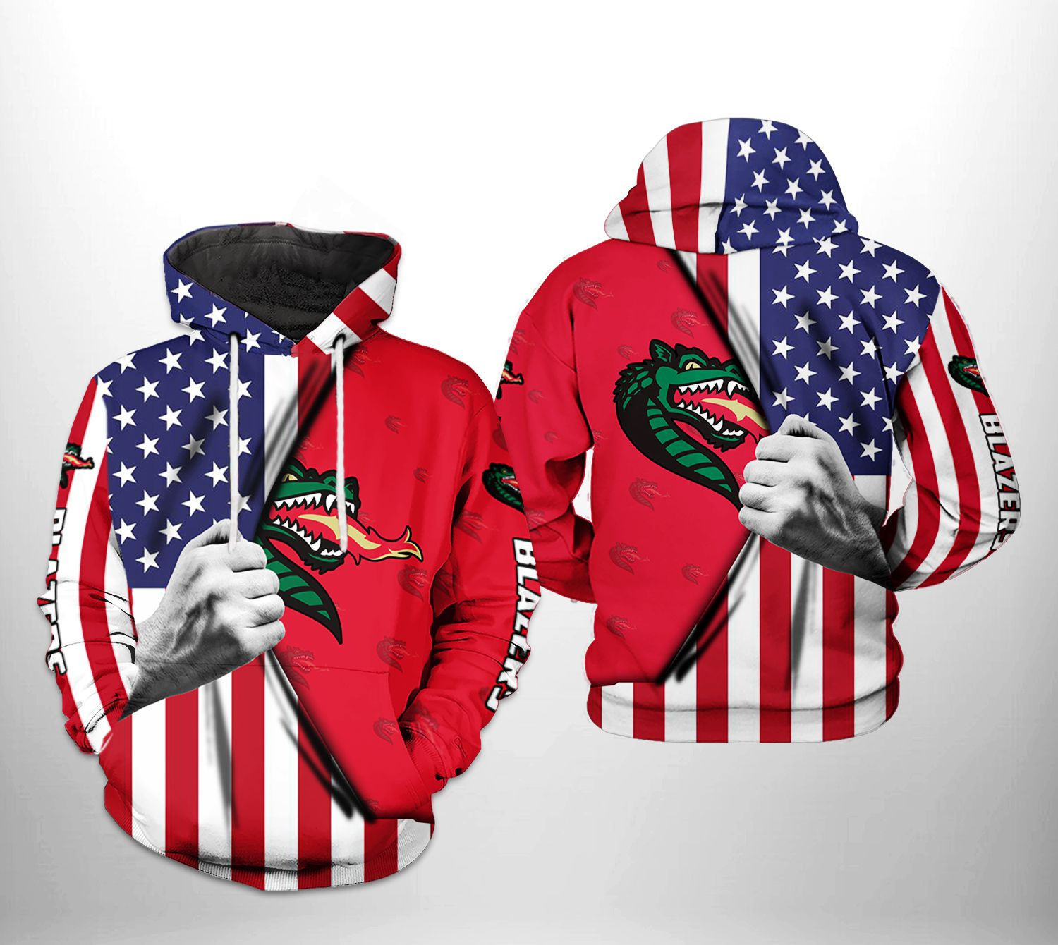 UAB Blazers NCAA US Flag 3D All Over Print Hoodie, Zip Hoodie