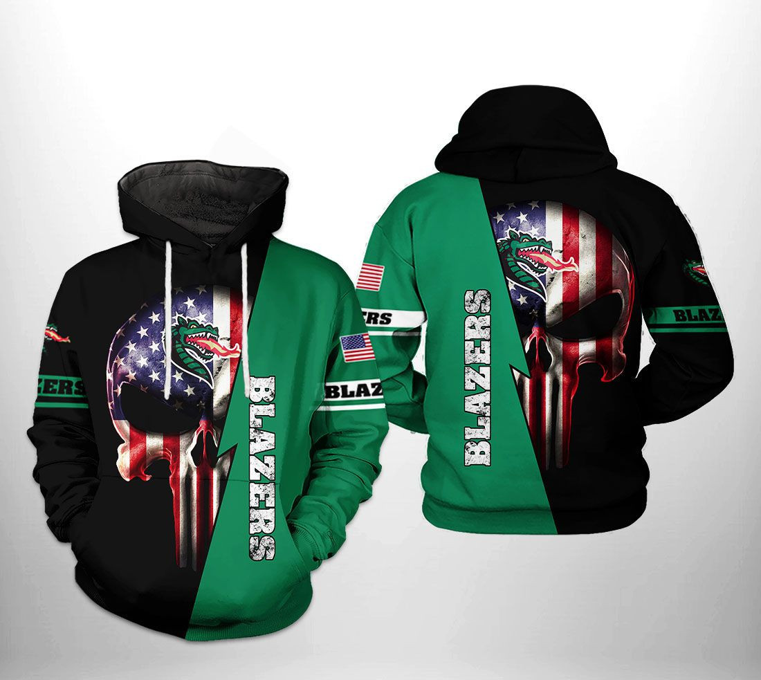UAB Blazers NCAA US Flag Skull 3D All Over Print Hoodie, Zip Hoodie