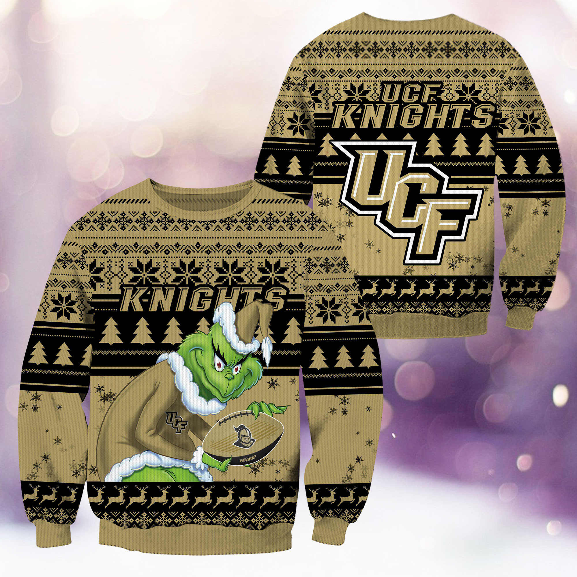 UCF Knights Grinch Ugly Christmas Sweater Adult 3D Funny Matching for family