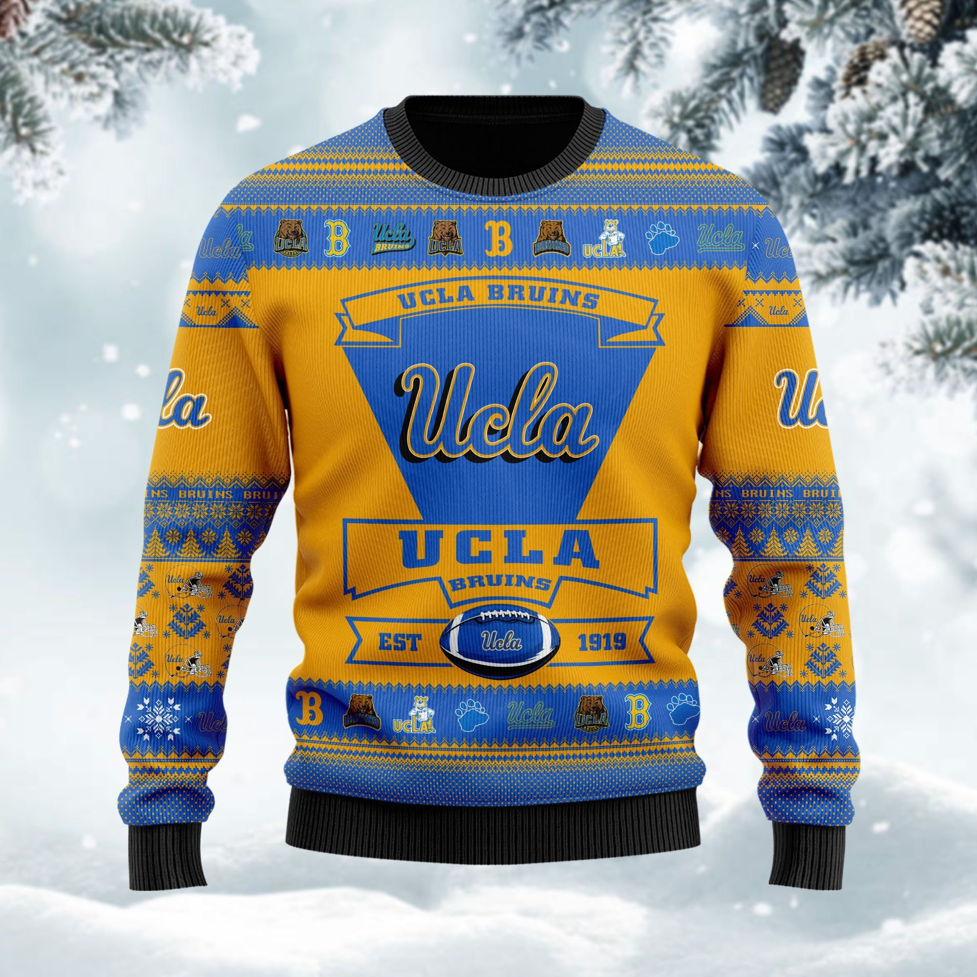 Ucla Bruins Football Team Logo Custom Name Personalized Ugly Christmas Sweater Adult 3D Funny Matching for family