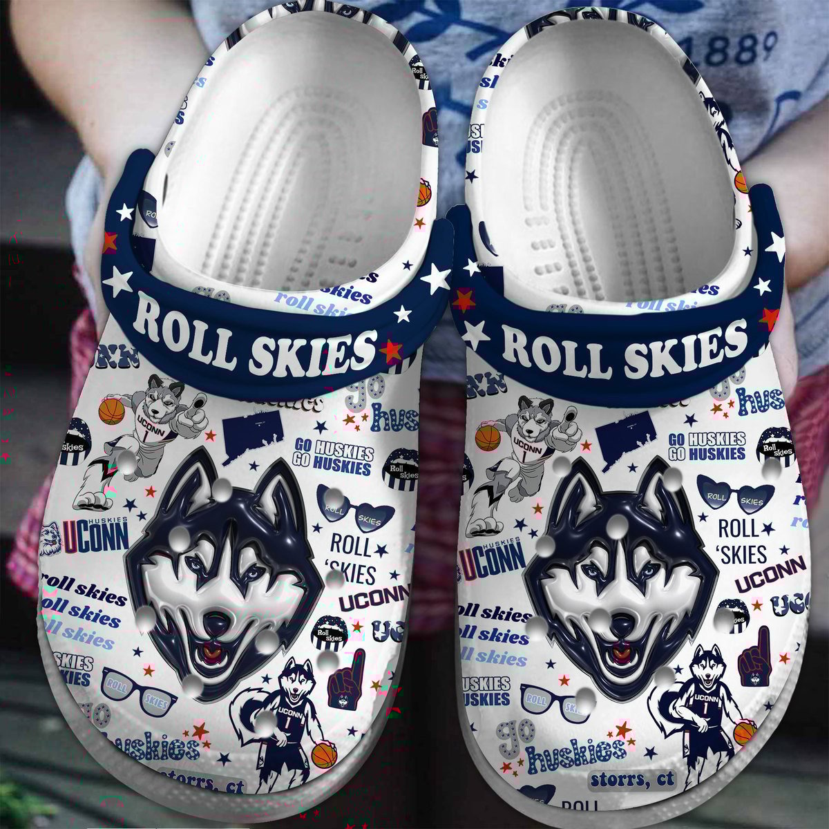 Uconn Huskies NCAA Sport Crocs Crocband Clogs Shoes Comfortable For Men Women and Kids