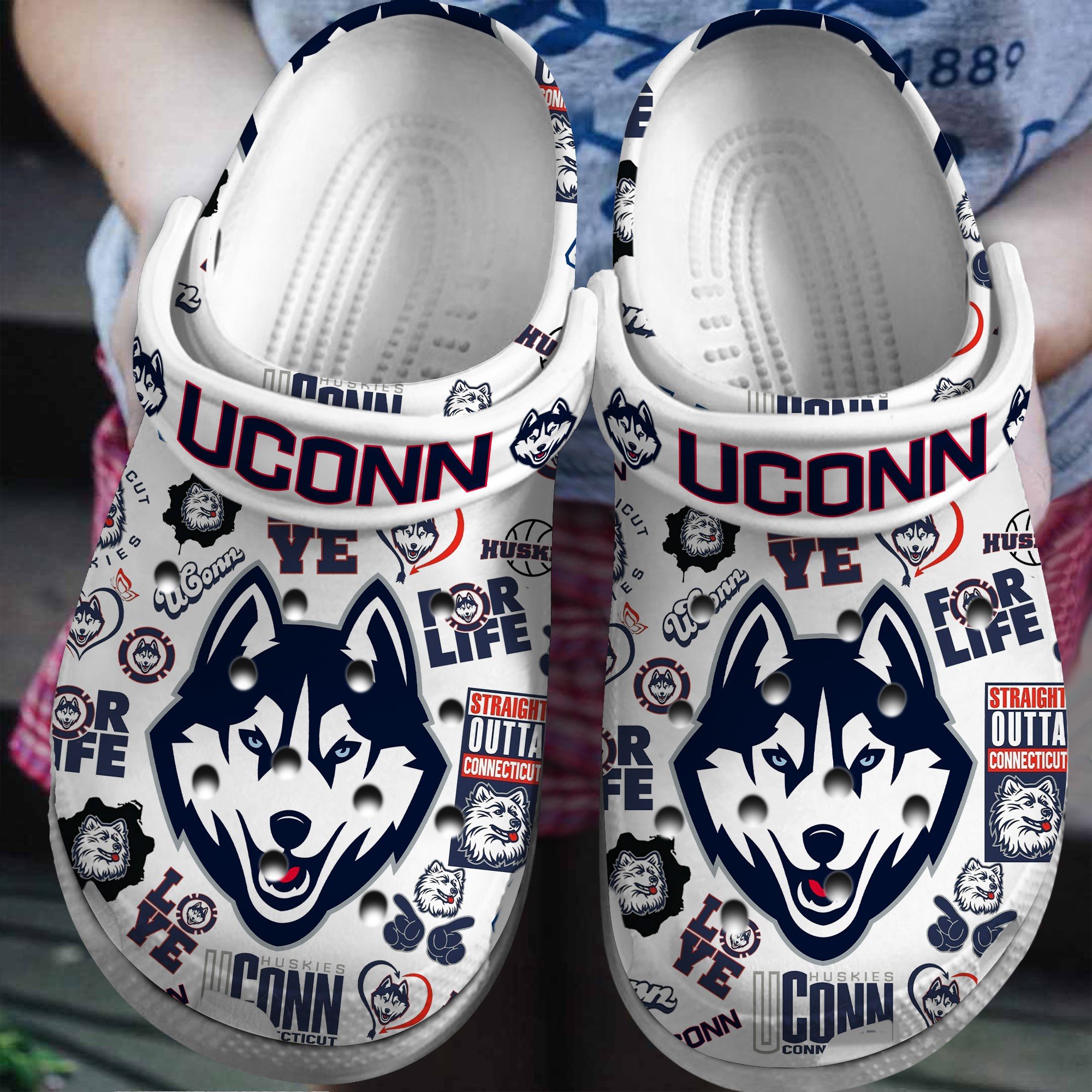 Uconn Huskies NCAA Sport NCAA Basketball Sport Crocs Crocband Clogs Shoes Comfortable For Men Women and Kids
