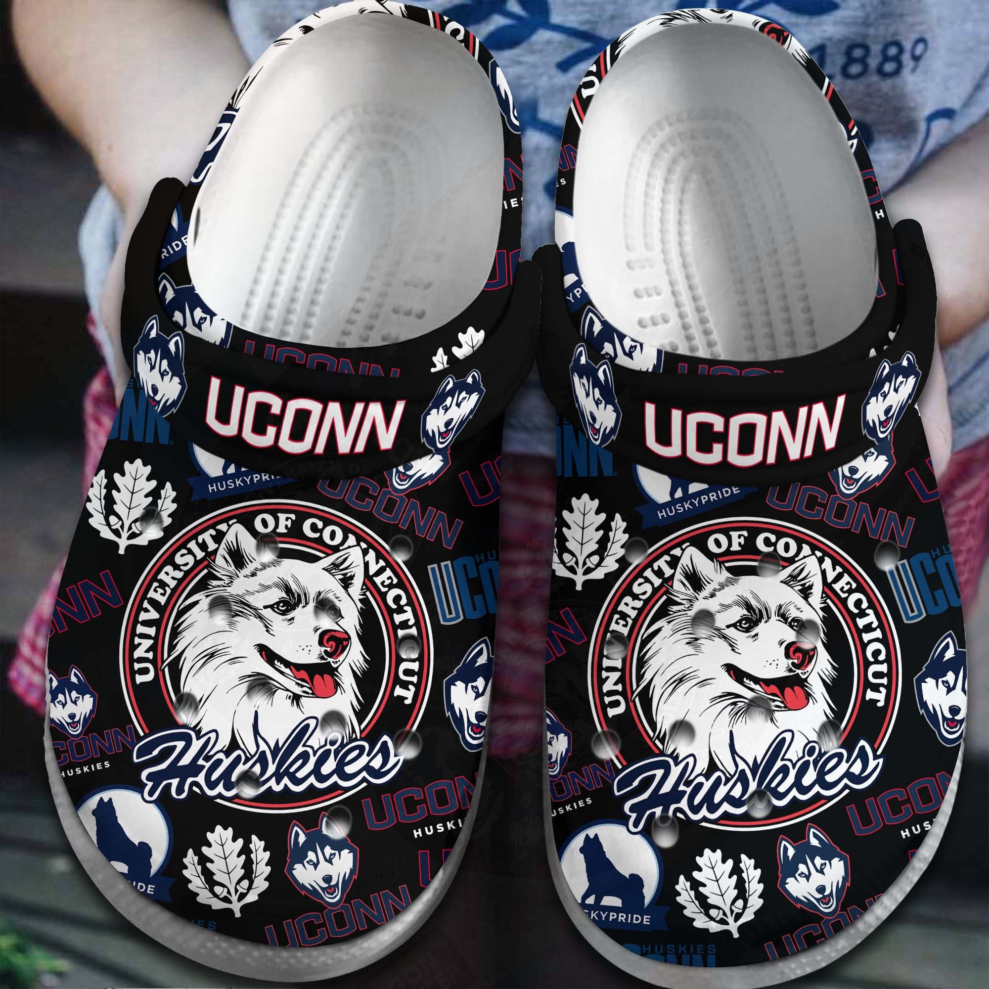 Uconn Huskies NCAA Sport NCAA Basketball Sport Crocs Crocband Clogs Shoes Comfortable For Men Women and Kids