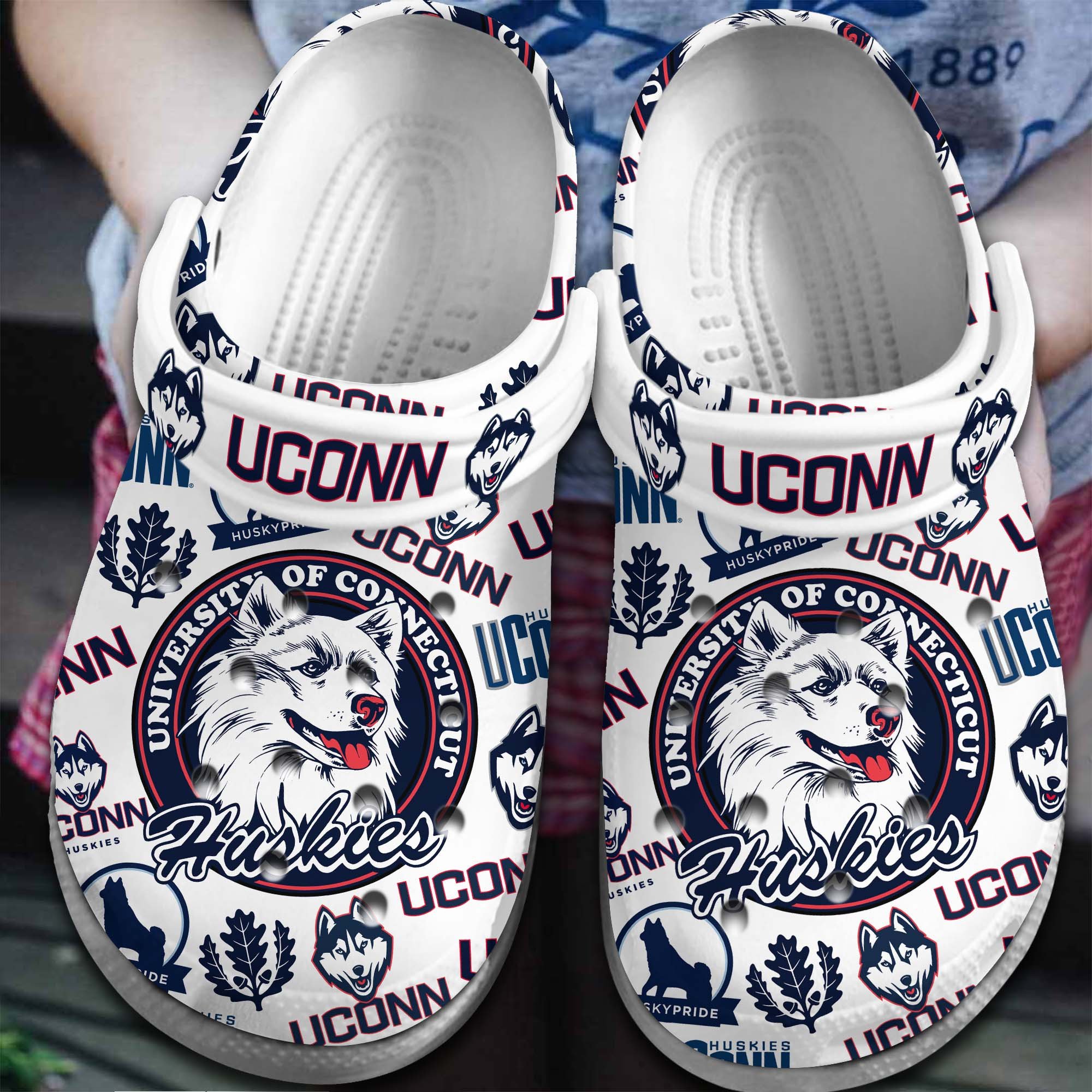 Uconn Huskies NCAA Sport NCAA Basketball Sport Crocs Crocband Clogs Shoes Comfortable For Men Women and Kids