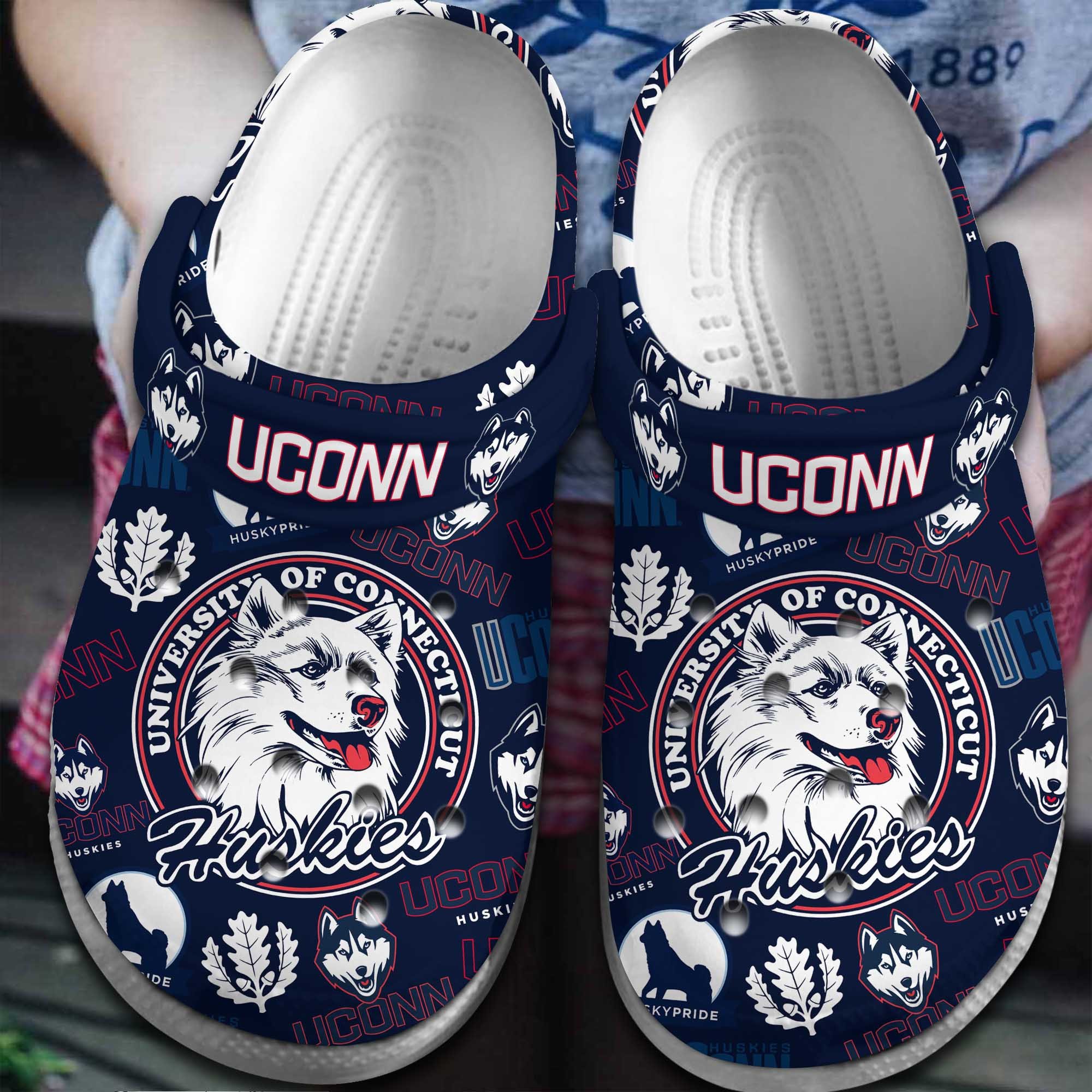 Uconn Huskies NCAA Sport NCAA Basketball Sport Crocs Crocband Clogs Shoes Comfortable For Men Women and Kids