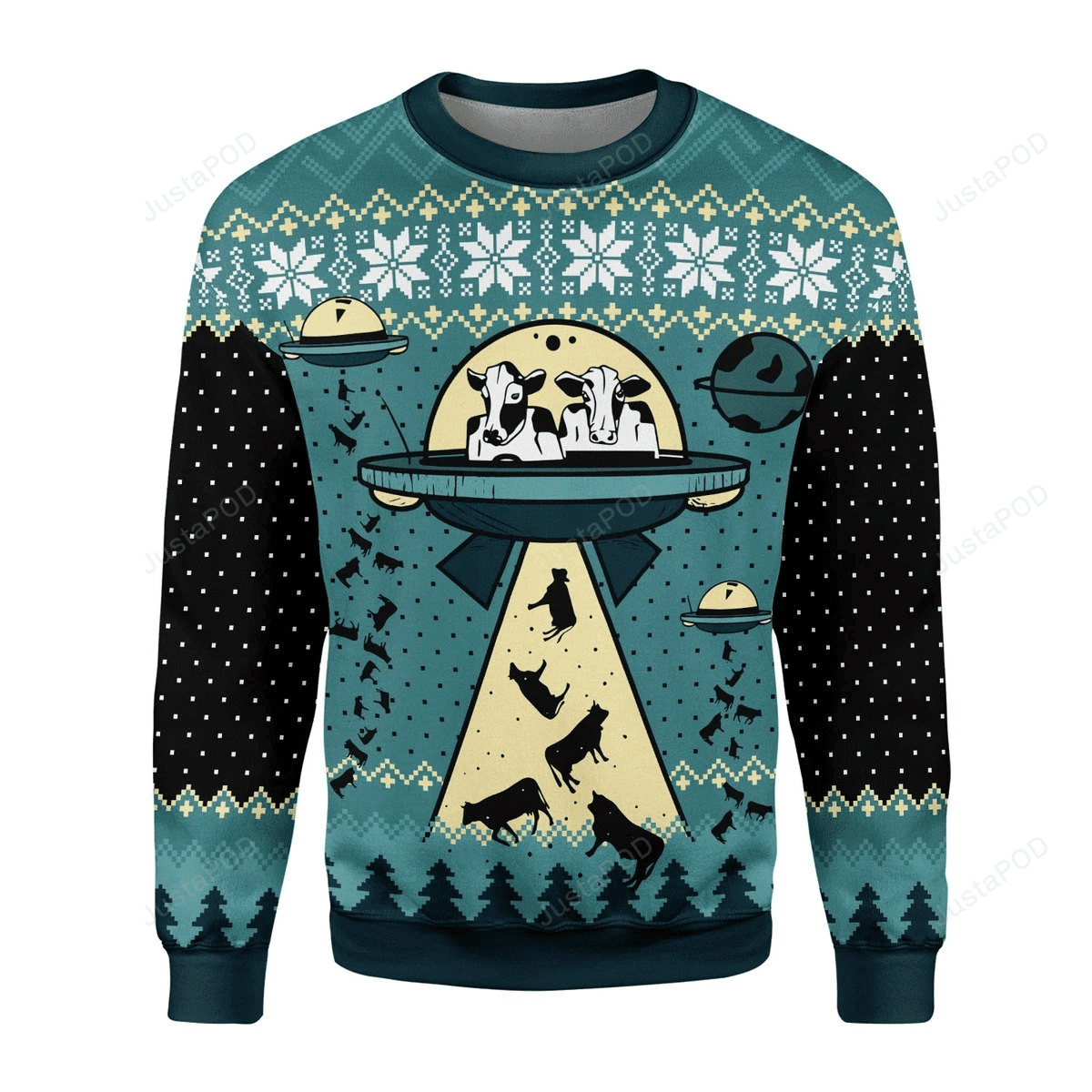 Ufo Alien Cow Abduction Ugly Christmas Sweater Adult 3D Funny Matching for family - Image 2