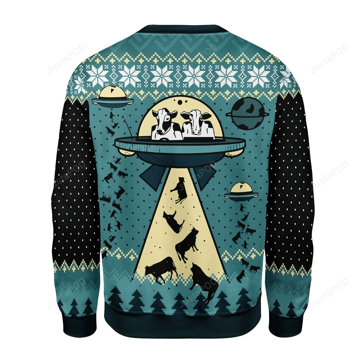 Ufo Alien Cow Abduction Ugly Christmas Sweater Adult 3D Funny Matching for family