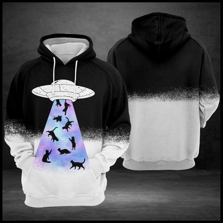 Ufo Attack Black Cat 3D All Over Print Hoodie, Zip Hoodie