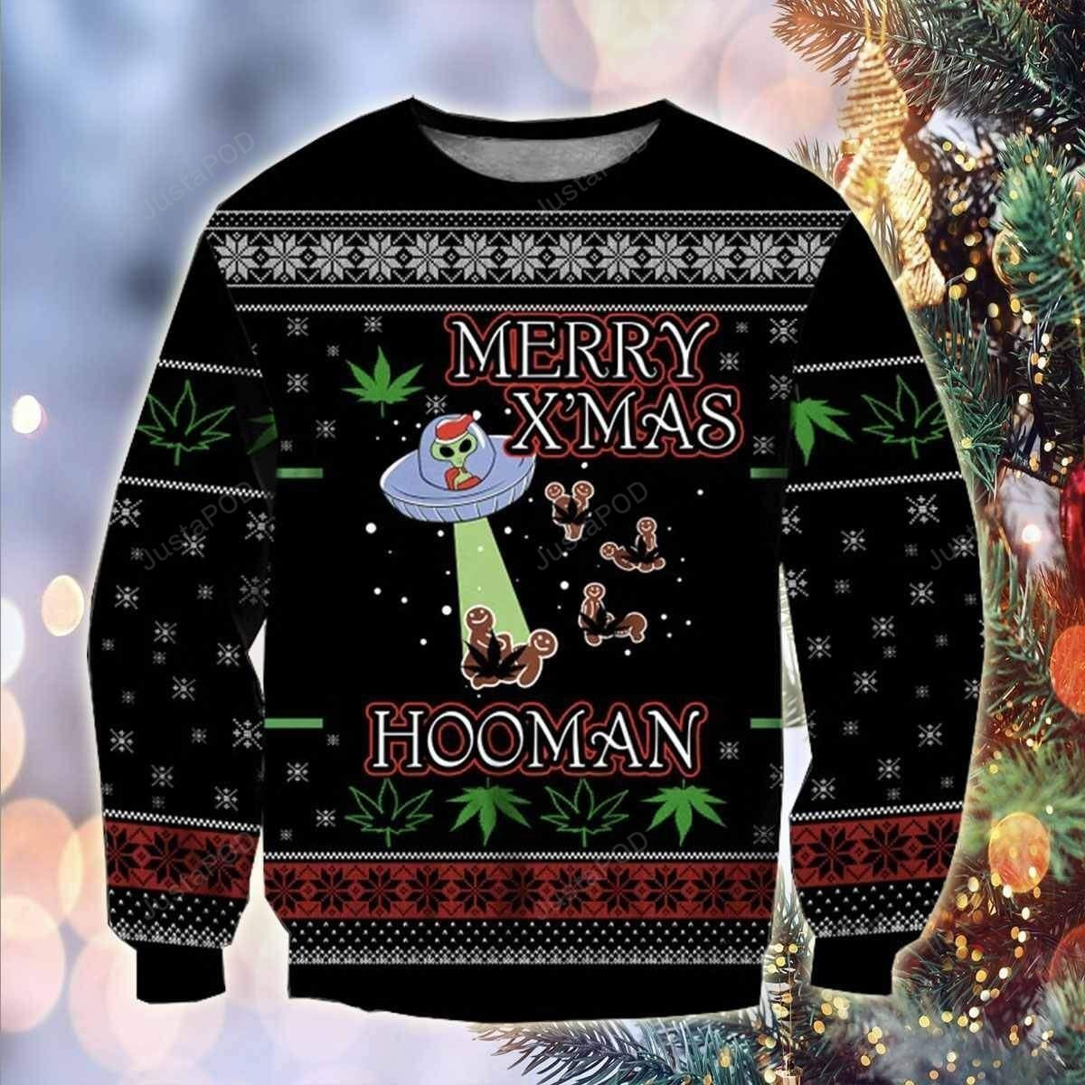 Ufo Merry Xmas Hooman Ugly Christmas Sweater Adult 3D Funny Matching for family