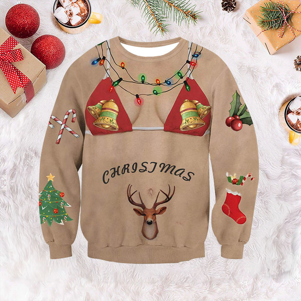 Ugly Chest Bell Bikini Ugly Christmas Sweater Christmas Sweater Cute Women Holiday Gifts