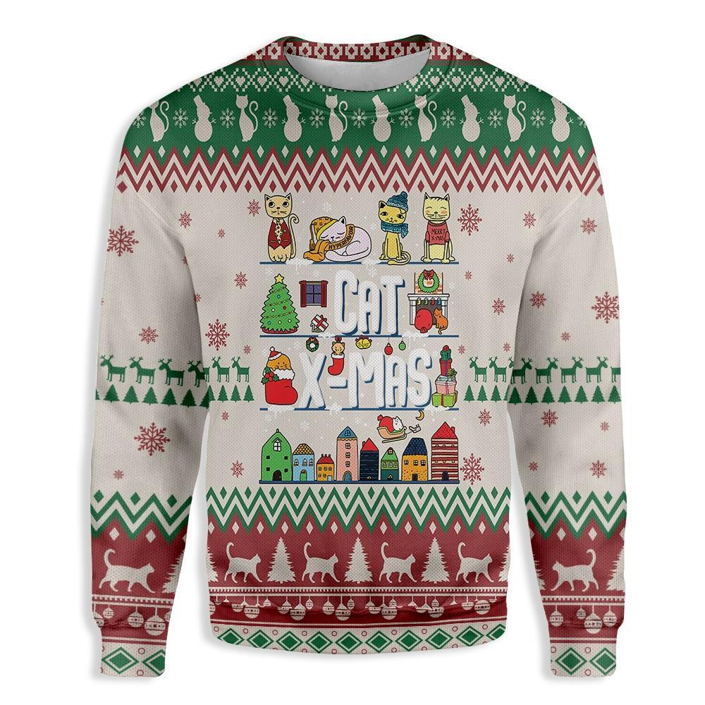 Ugly Christmas Cat Ugly Christmas Sweater Adult 3D Funny Matching for family