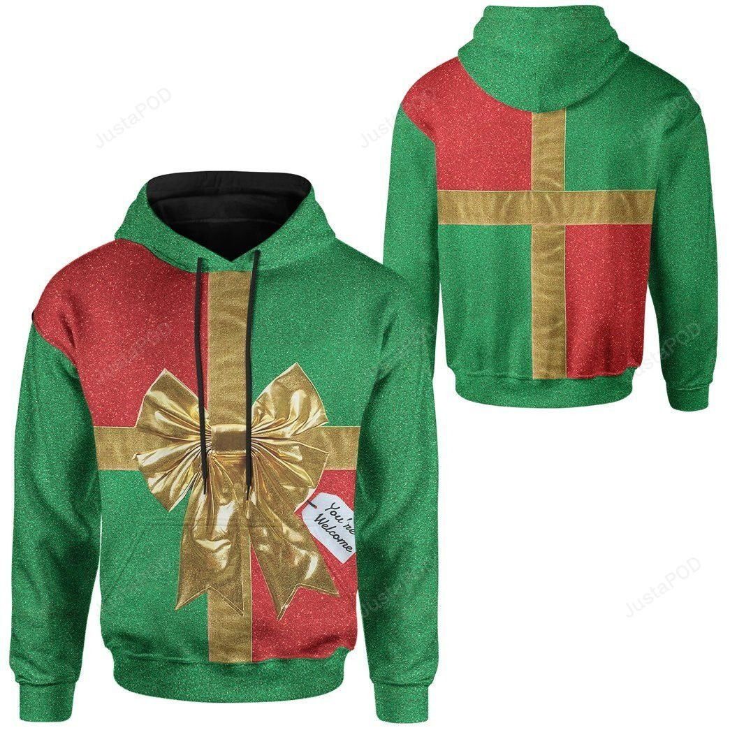 Ugly Christmas Green Gift Box 3D Ugly Christmas Sweater Adult 3D Funny Matching for family