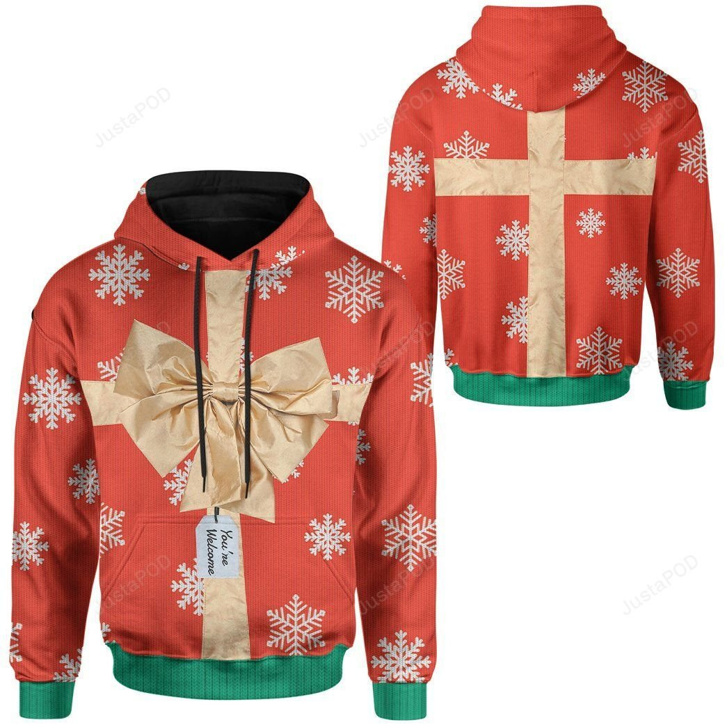 Ugly Christmas Red Gift Box Ugly Christmas Sweater Adult 3D Funny Matching for family